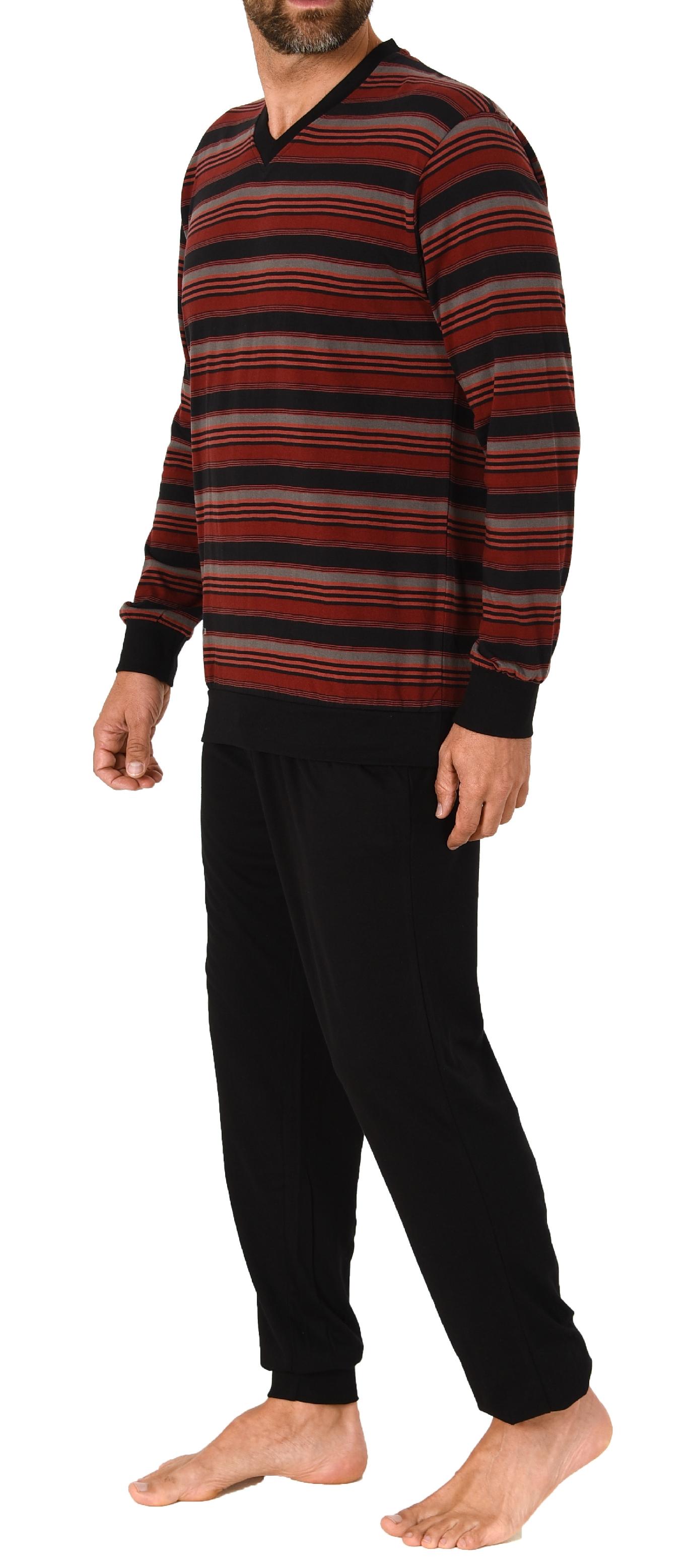 Herren Pyjama Schlafanzug lang mit Bündchen in Streifenoptik - auch in Übergrössen