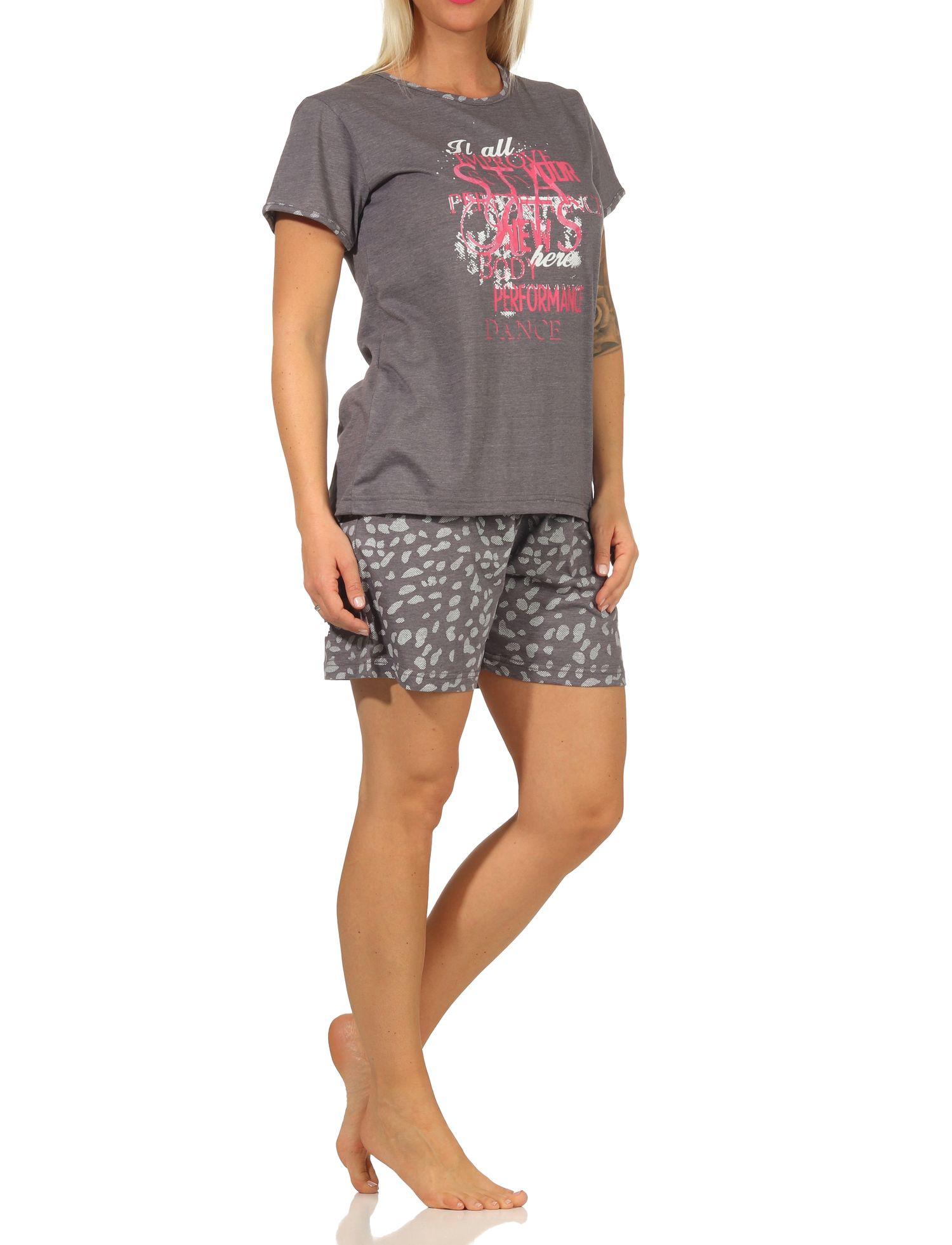 Damen kurzarm Shorty Schlafanzug mit tollem Frontprint und kurzer Hose