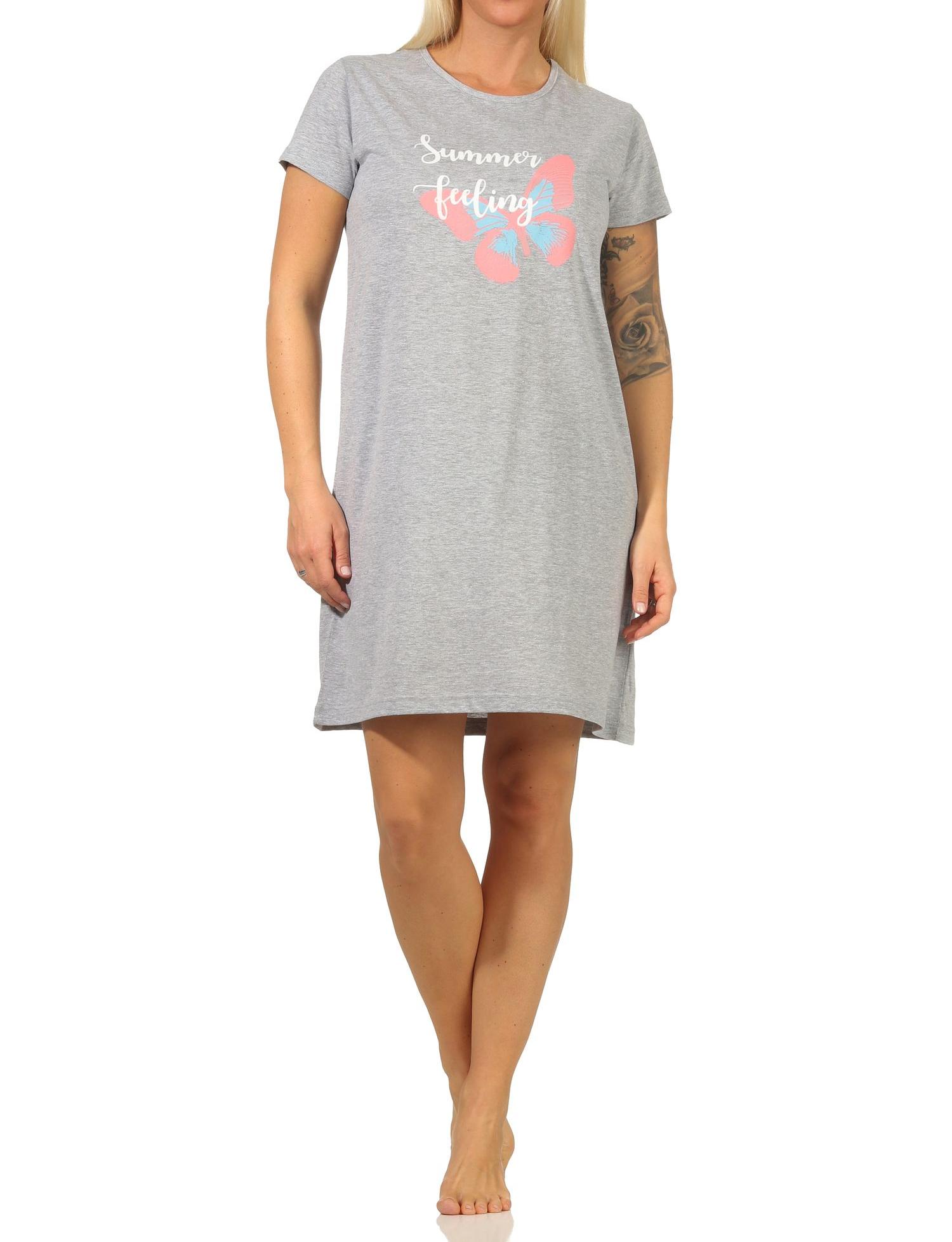 Sommerliches Damen kurzarm Nachthemd mit Schmetterlingsmotiv - 67144 Sommerliches Damen kurzarm Nachthemd mit Schmetterlingsmotiv - 67144