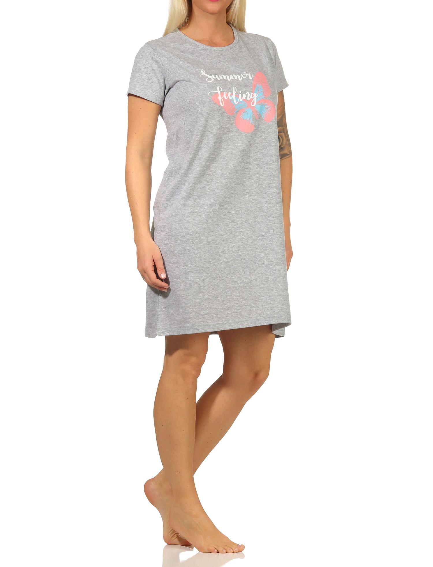 Sommerliches Damen kurzarm Nachthemd mit Schmetterlingsmotiv - 67144