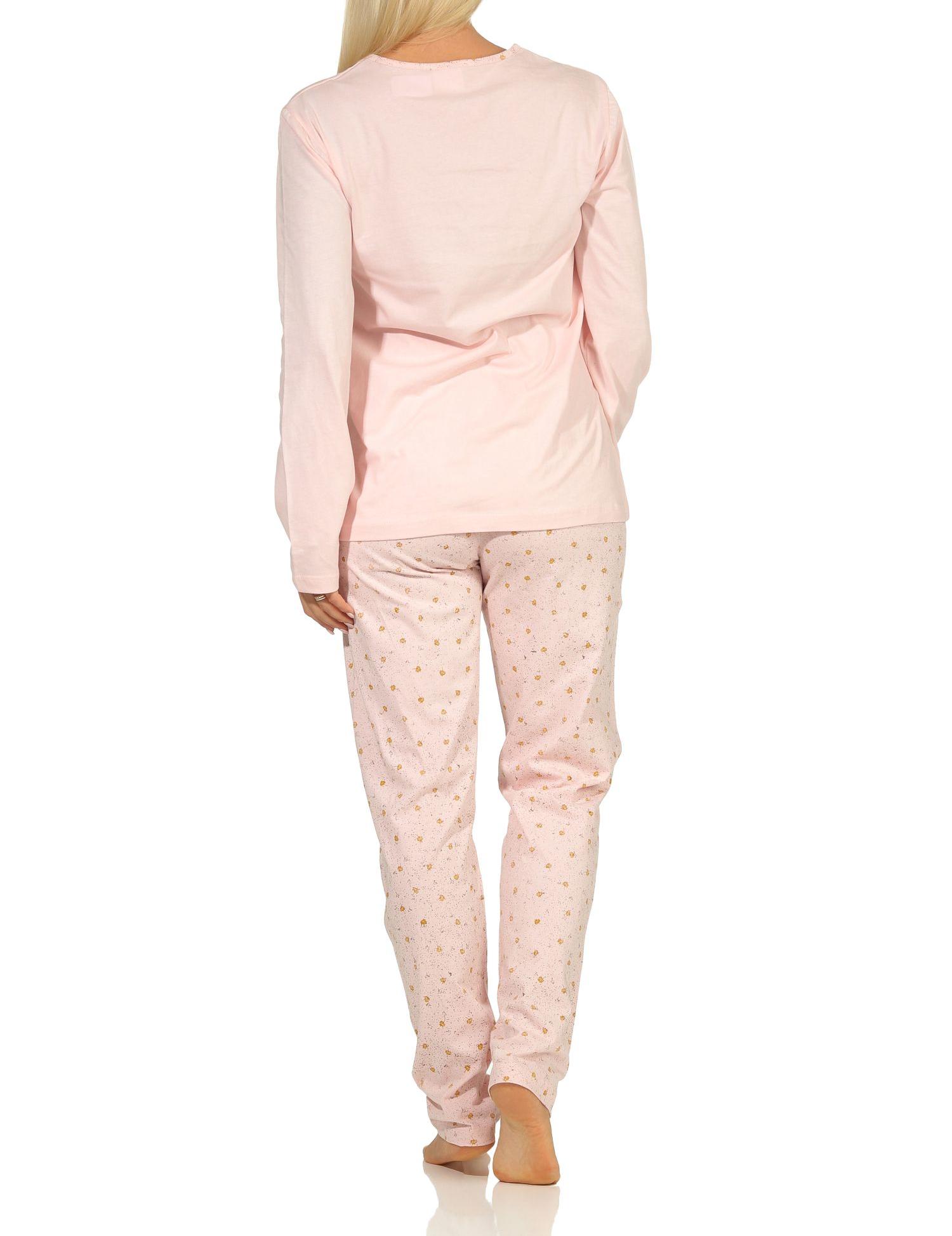 Damen langarm Pyjama Schlafanzug mit Frontprint und allover bedruckter Hose