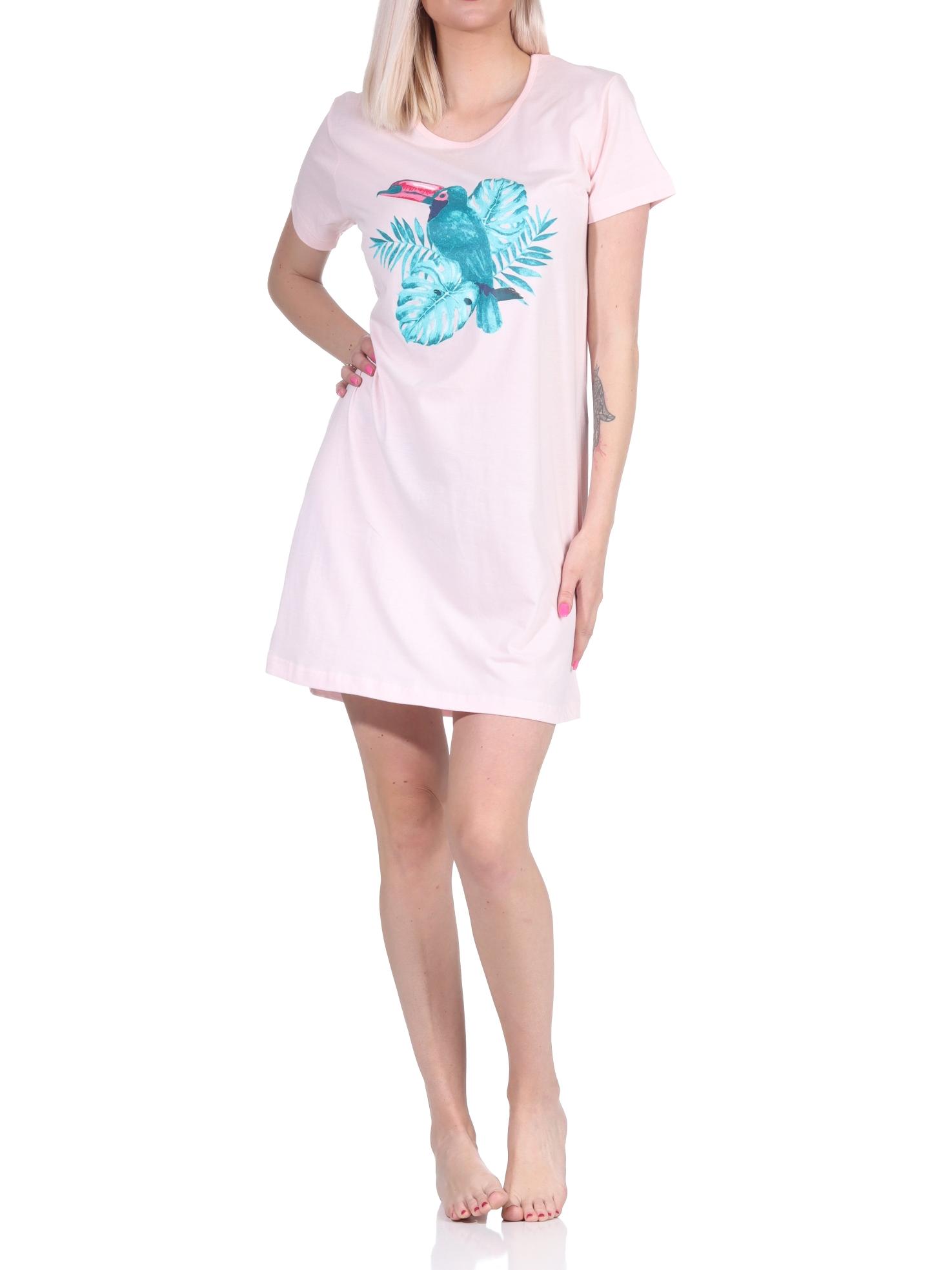 Damen 2er Pack kurzarm Nachthemd Schlafshirt in 2 tollen farbenfrohen Designs - 65137