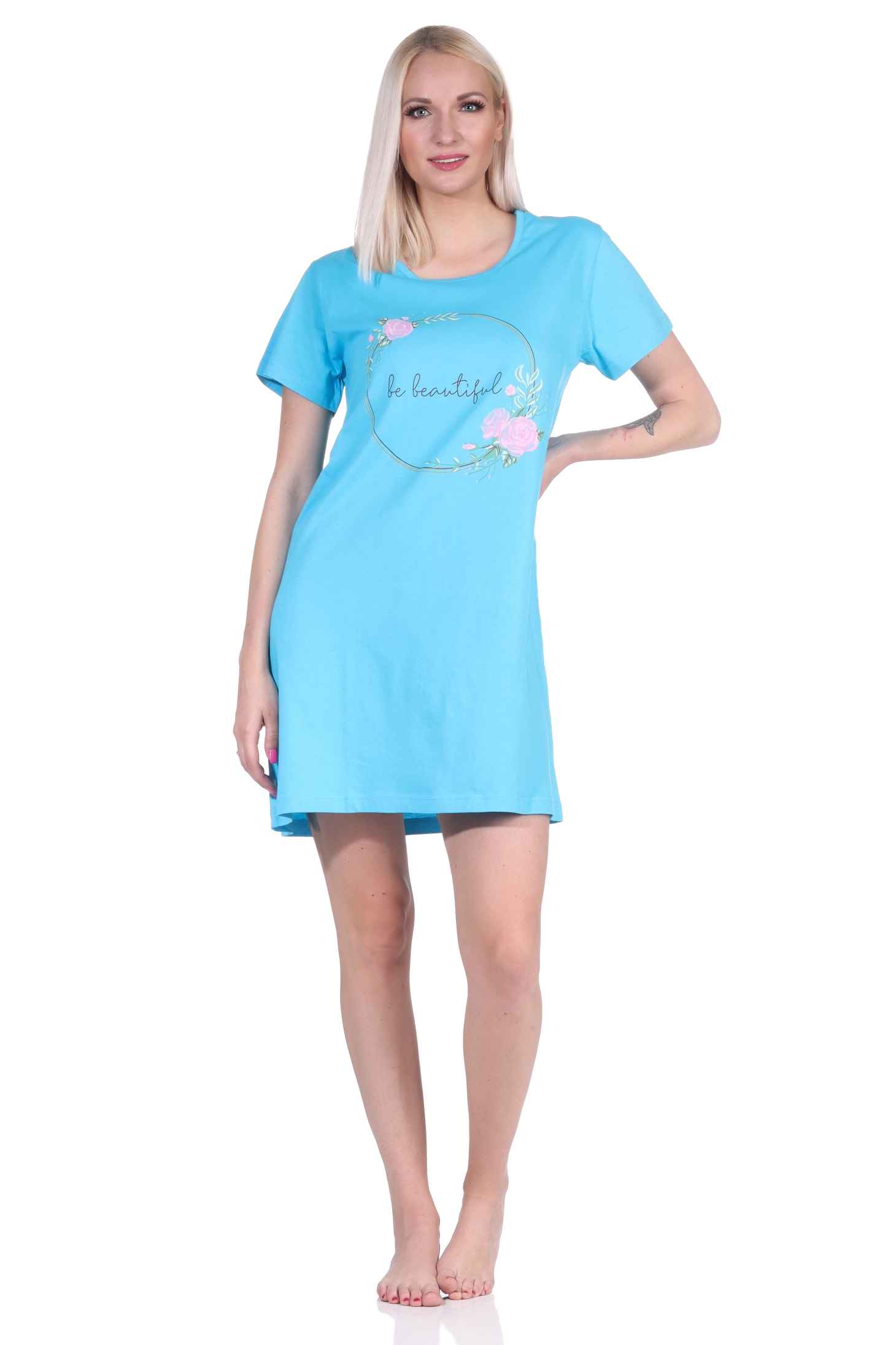 Damen 2er Pack kurzarm Nachthemd Schlafshirt in 2 tollen farbenfrohen Designs - 65137