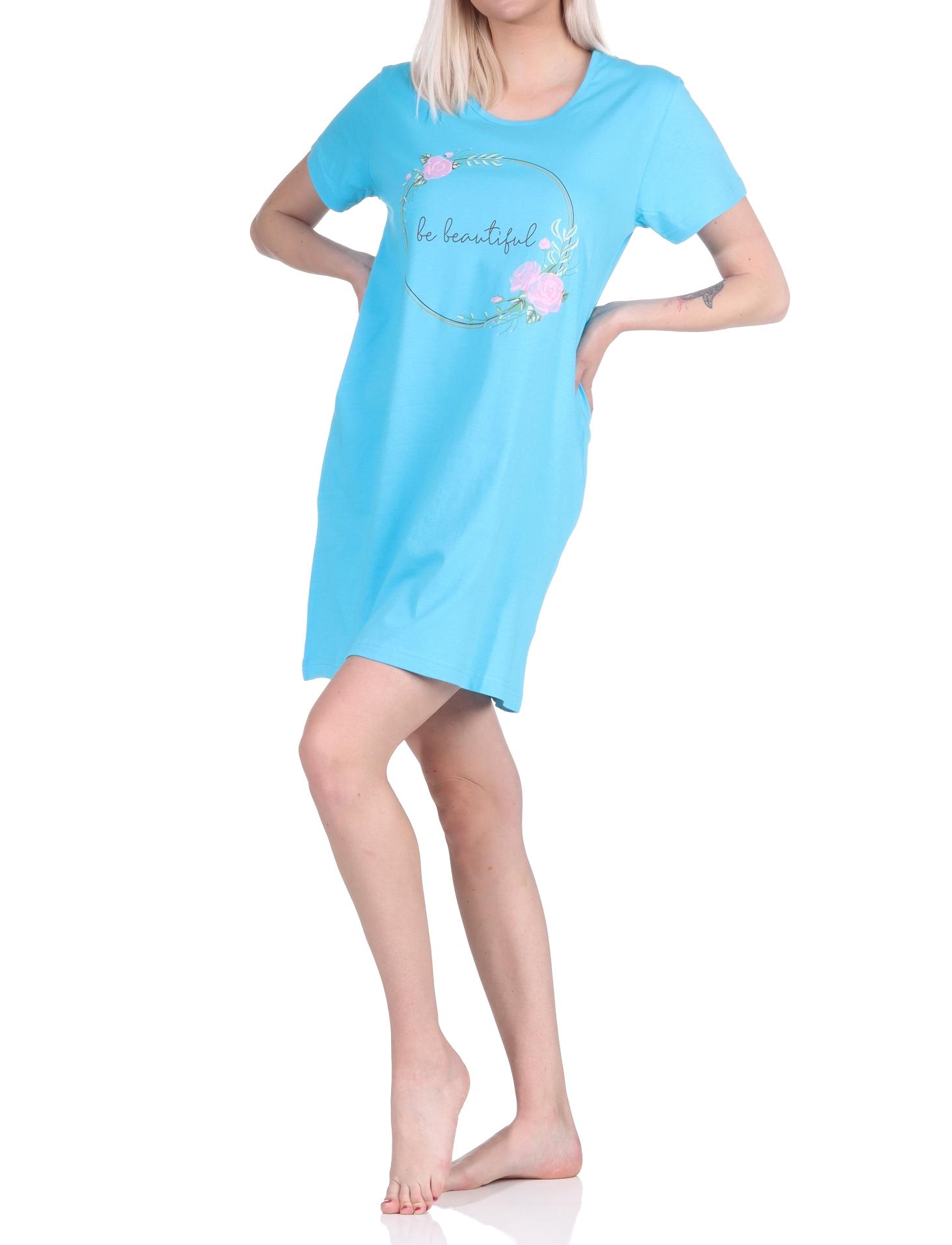 Damen 2er Pack kurzarm Nachthemd Schlafshirt in 2 tollen farbenfrohen Designs - 65137