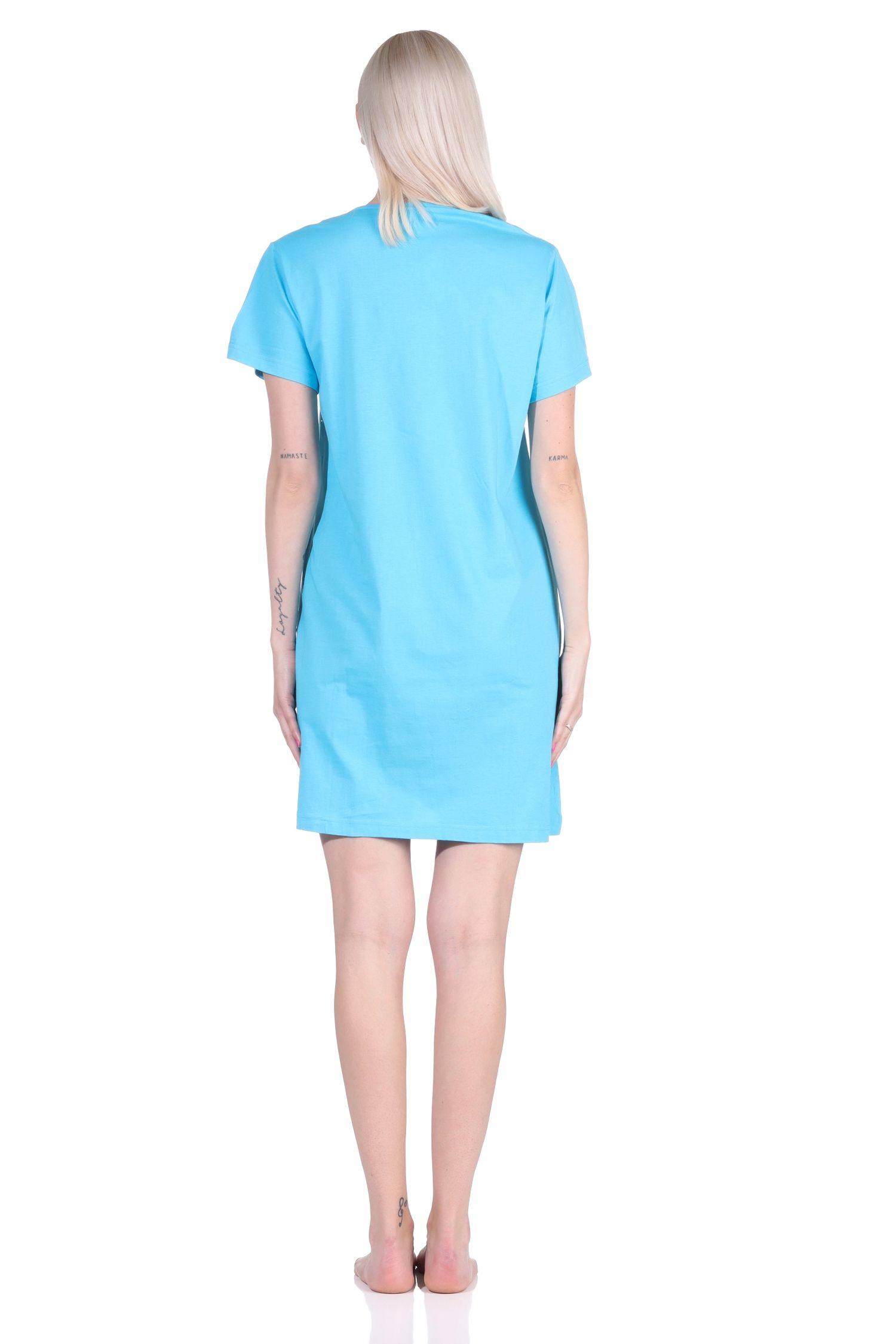 Damen 2er Pack kurzarm Nachthemd Schlafshirt in 2 tollen farbenfrohen Designs - 65137