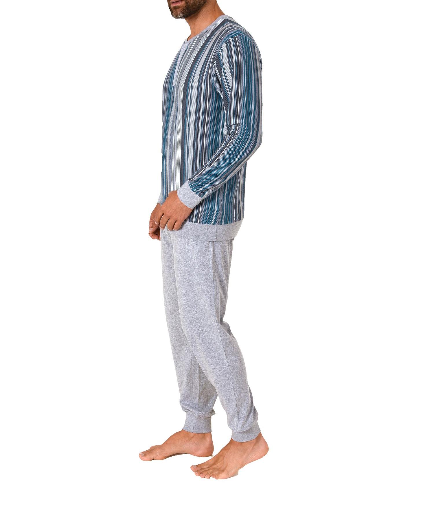 Eleganter Herren Pyjama Schlafanzug in Streifenoptik, Bündchen und Knopfleiste - 62792 Eleganter Herren Pyjama Schlafanzug in Streifenoptik, Bündchen und Knopfleiste - 62792