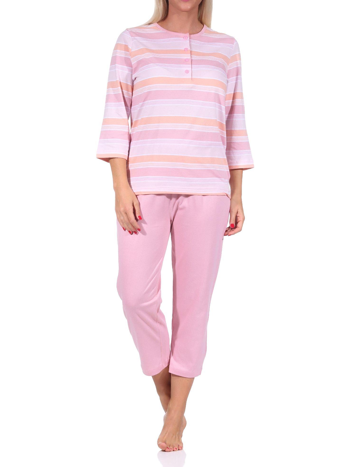 Damen Capri Pyjama Schlafanzug kurzarm in zarter pastellfarbener Streifenoptik 58581 Damen Capri Pyjama Schlafanzug kurzarm in zarter pastellfarbener Streifenoptik 58581