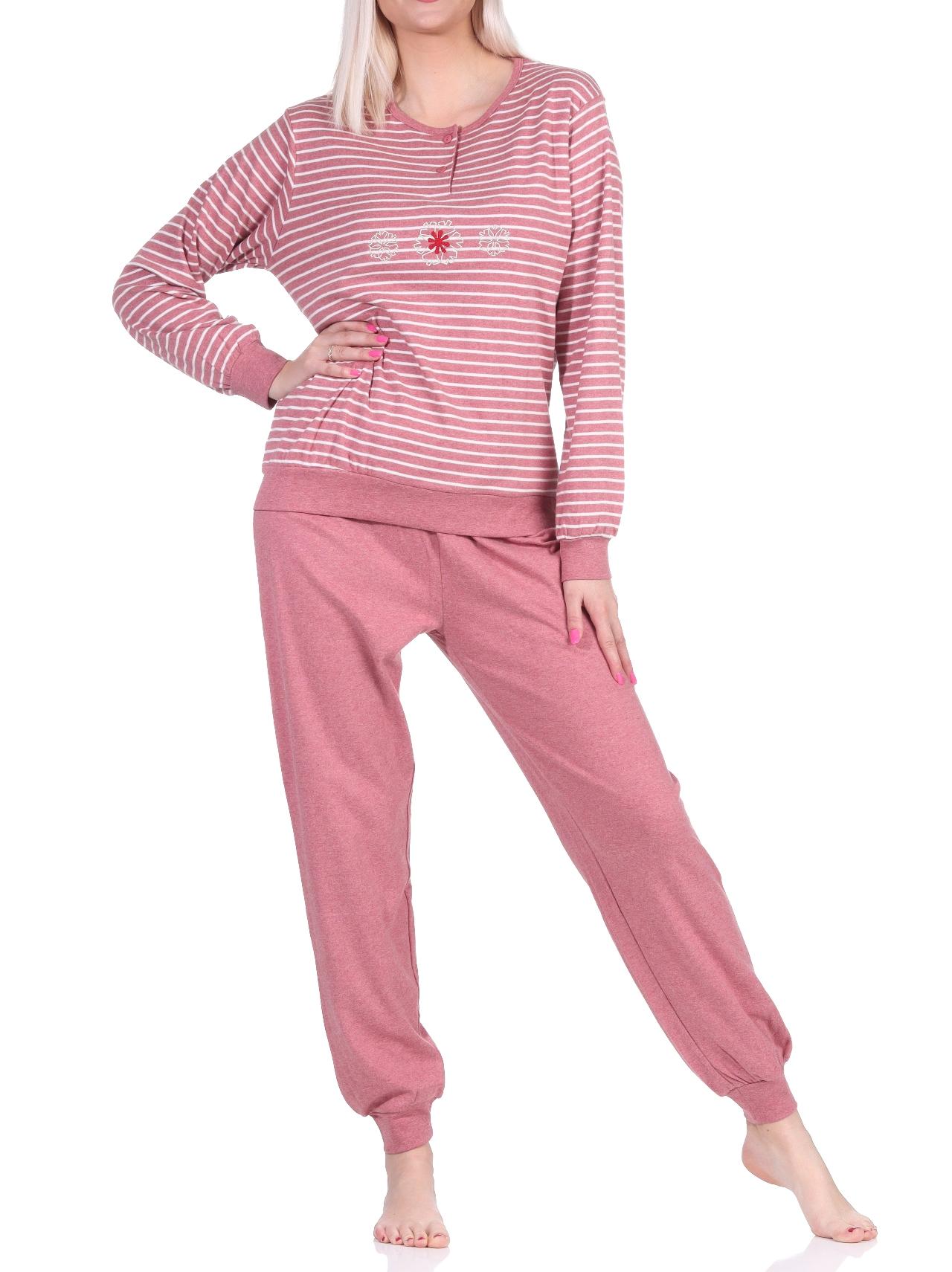 Kuscheliger Damen Pyjama Schlafanzug mit Bündchen in Streifenoptik - auch in Übergrösse