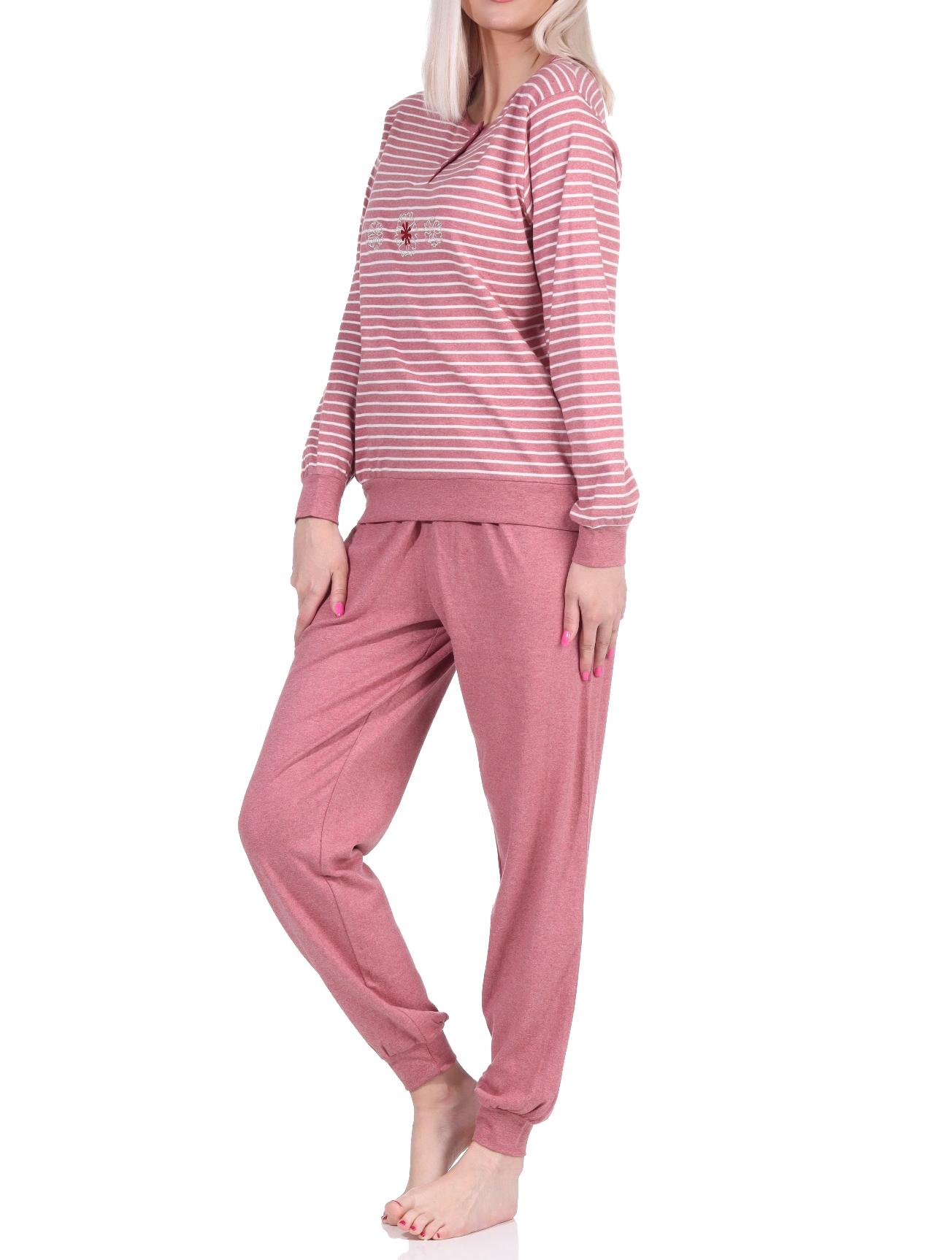 Kuscheliger Damen Pyjama Schlafanzug mit Bündchen in Streifenoptik - auch in Übergrösse