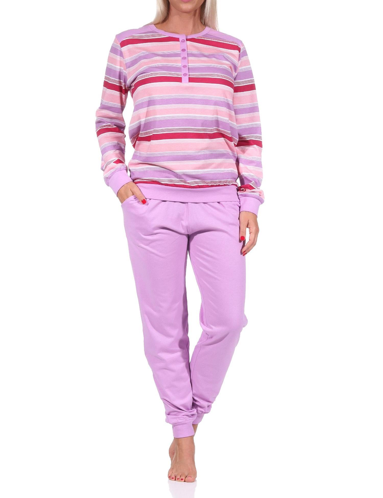 Damen Schlafanzug Pyjama mit Bündchen, geringeltes Oberteil - auch in Übergrössen - 62897 Damen Schlafanzug Pyjama mit Bündchen, geringeltes Oberteil - auch in Übergrössen - 62897