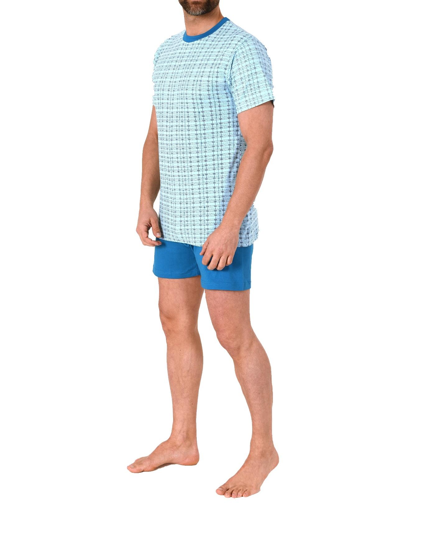 Herren kurzarm Schlafanzug Shorty Pyjama mit Rundhals in eleganter Optik - 122 105 10 811