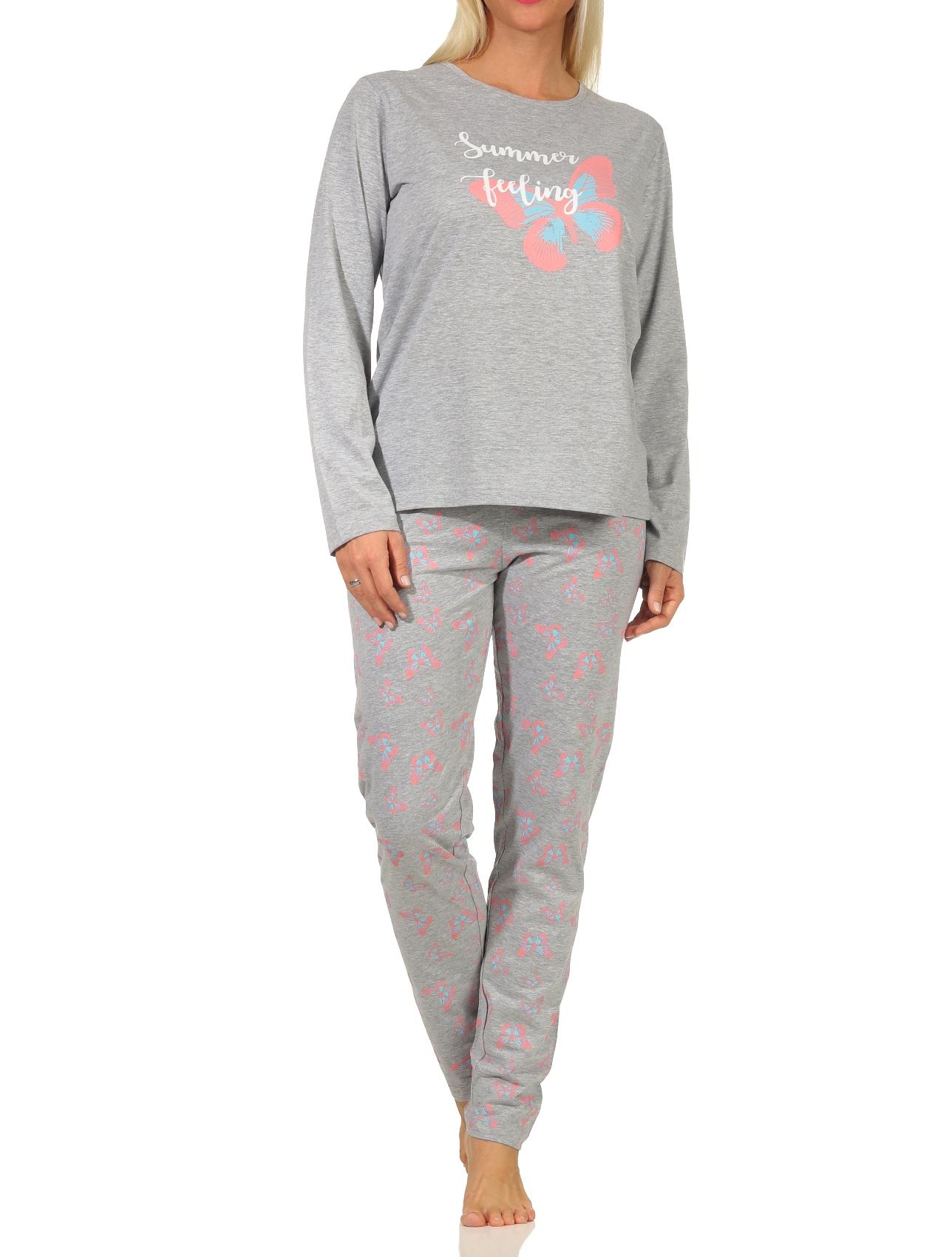 Damen langarm Schlafanzug Pyjama mit Schmetterlingsmotiv - 122 201 10 811