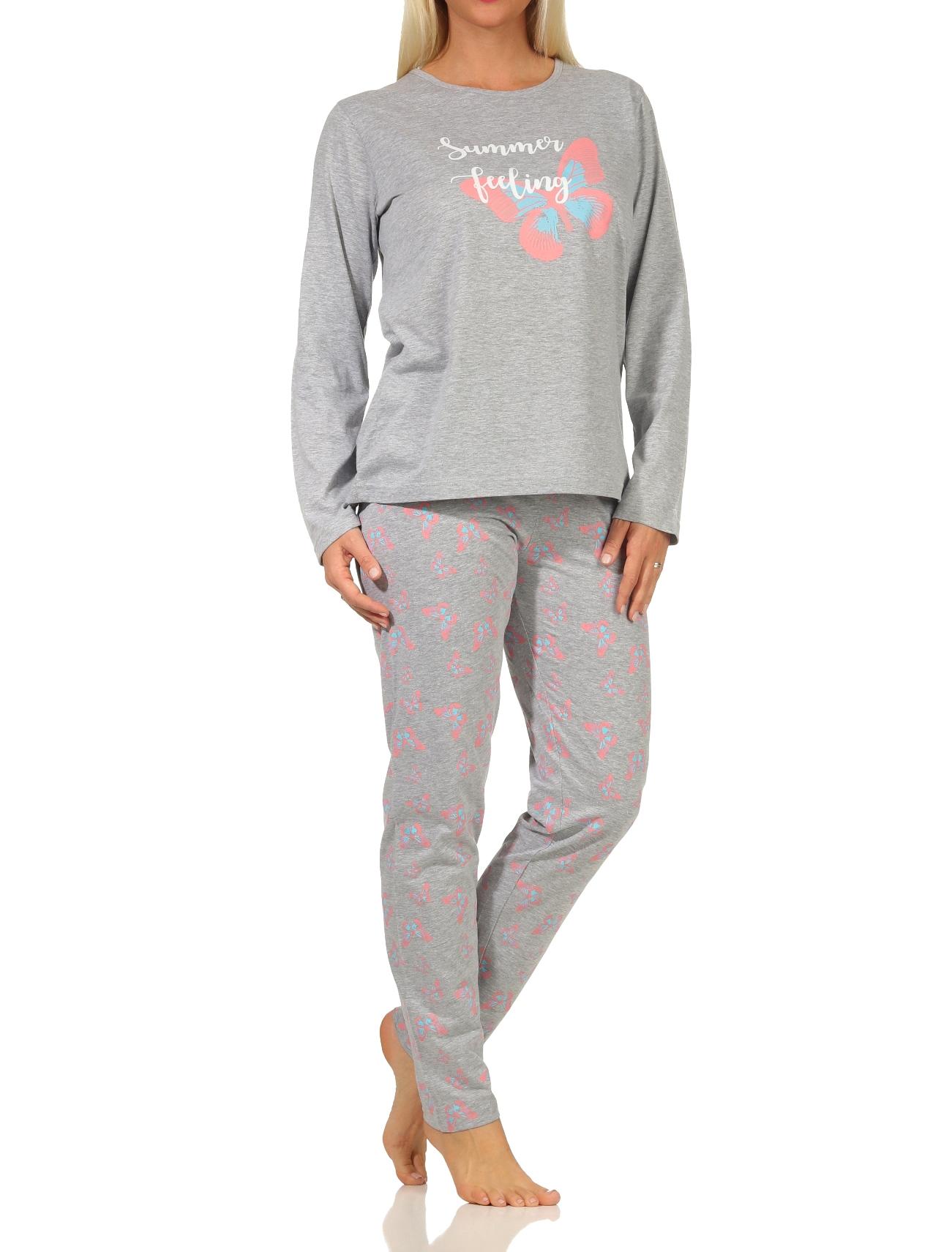 Damen langarm Schlafanzug Pyjama mit Schmetterlingsmotiv - 122 201 10 811
