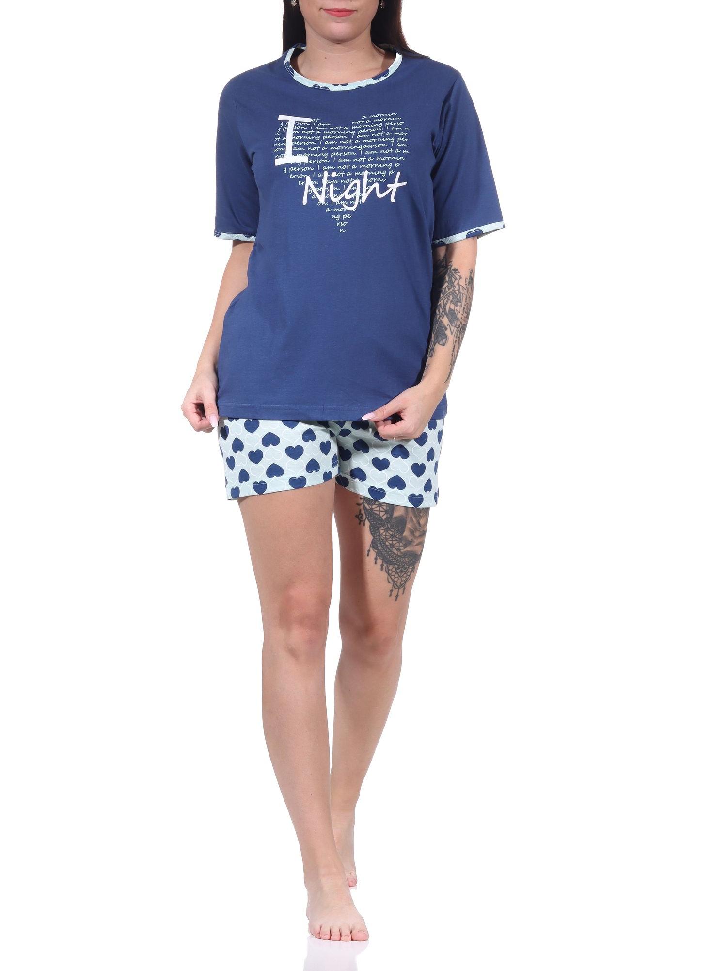 Cooler Damen kurzarm Schlafanzug Shorty Pyjama im Herz-Design - 122 205 10 603