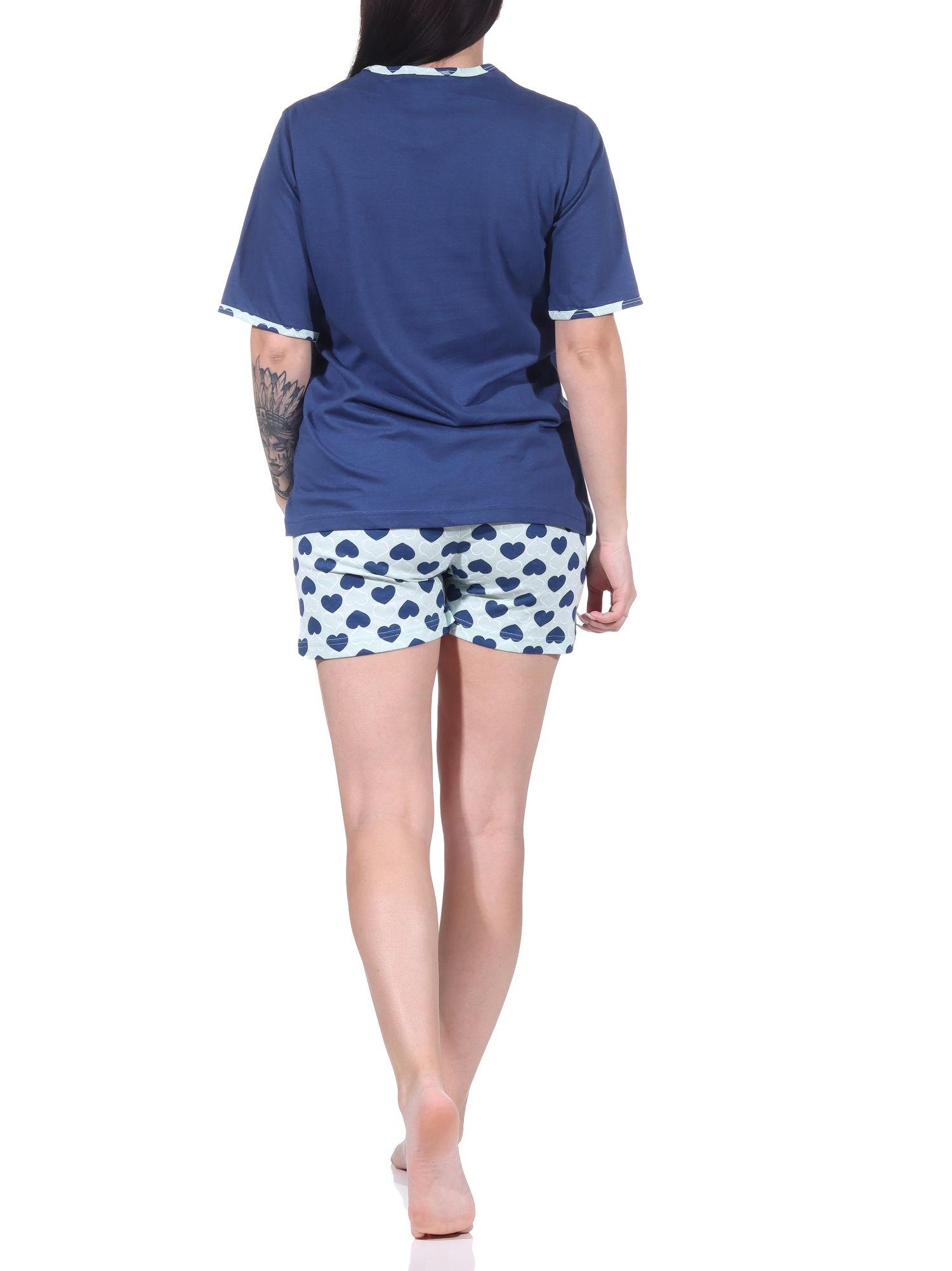 Cooler Damen kurzarm Schlafanzug Shorty Pyjama im Herz-Design - 122 205 10 603