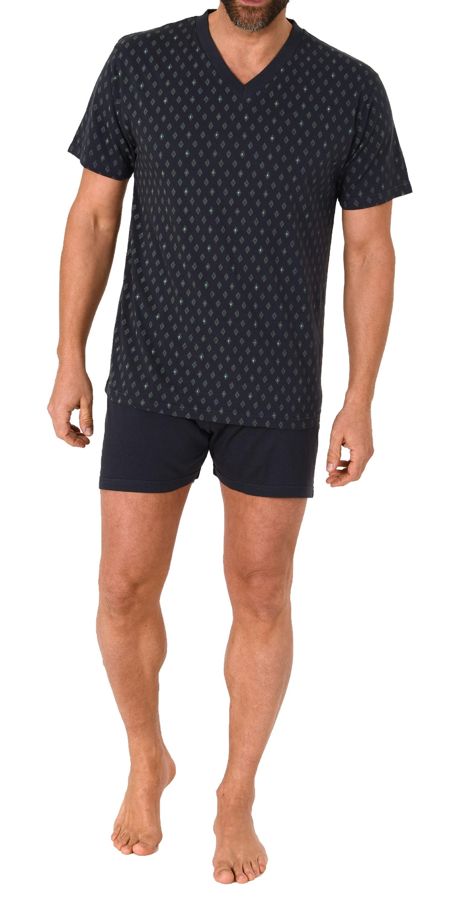 Eleganter Herren Schlafanzug kurzarm Pyjama Shorty mit V-Hals - 122 105 10 600