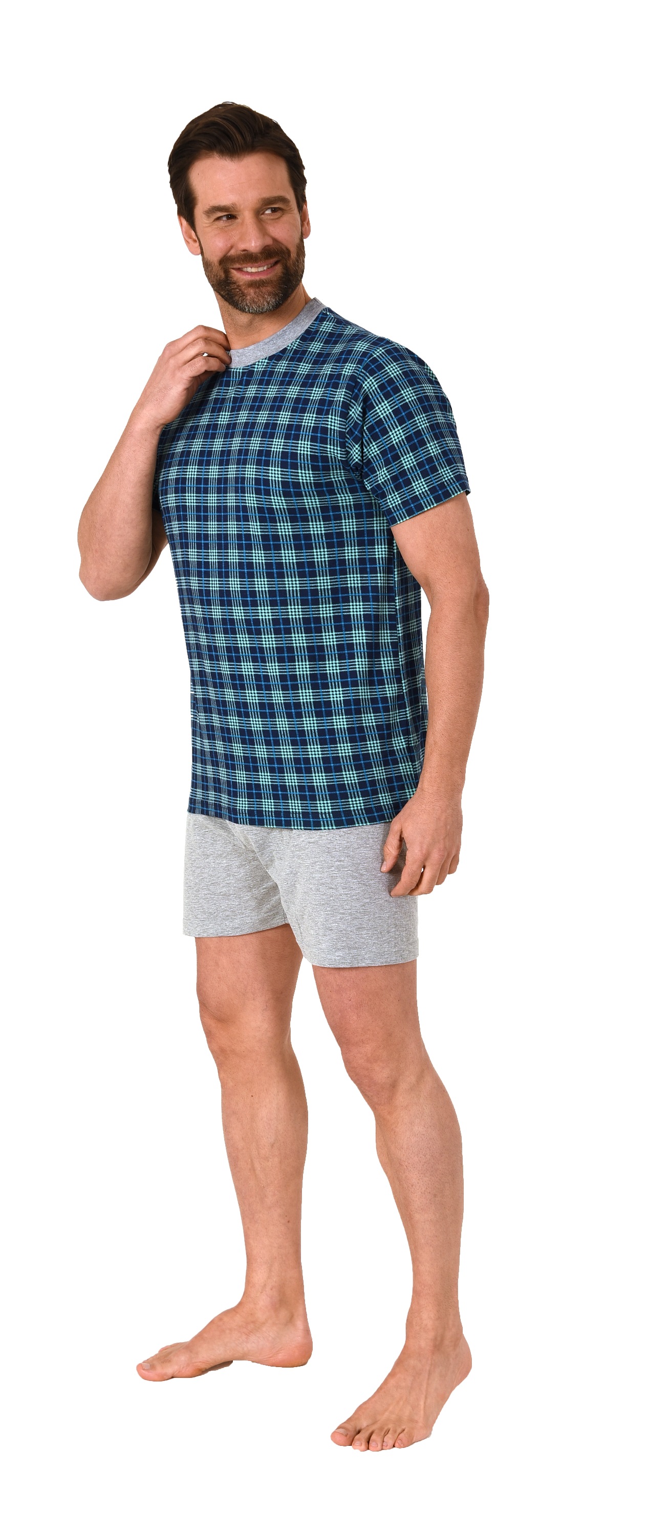 Herren kurzarm Schlafanzug Shorty Pyjama mit Rundhals in edlem Karo Look - 122 105 10 810