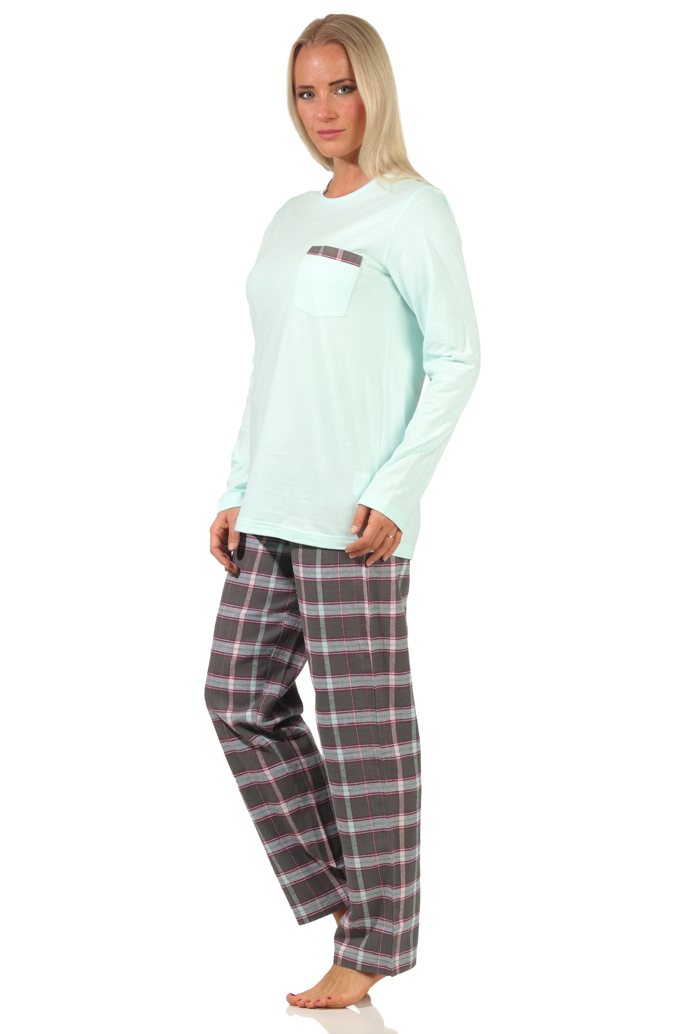 Damen Flanell Pyjama Mix & Match - Top Single Jersey, Hose Flanell auch in Übergrößen