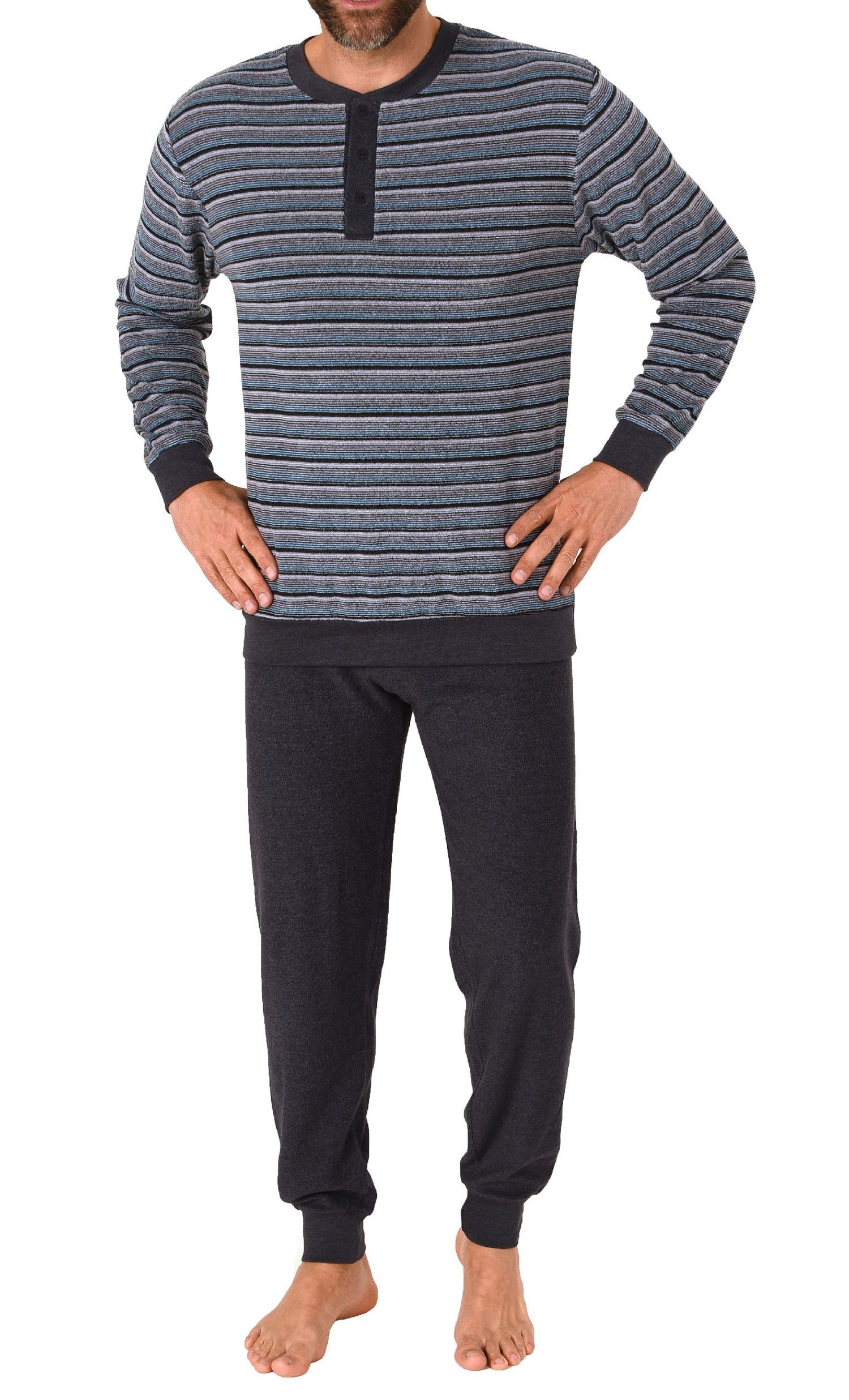 Herren Frottee Pyjama Schlafanzug mit Bündchen in edler Streifenoptik - auch in Übergrößen