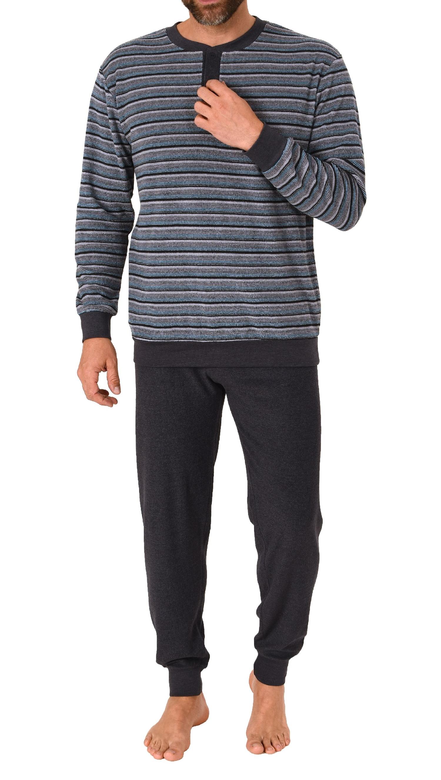 Herren Frottee Pyjama Schlafanzug mit Bündchen in edler Streifenoptik - auch in Übergrößen