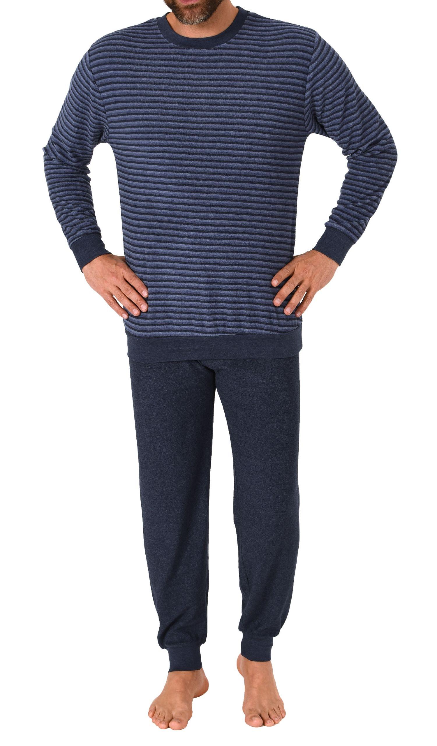 Herren Frottee Schlafanzug mit Bündchen in Streifenoptik - auch in Übergrößen - 212 13 101