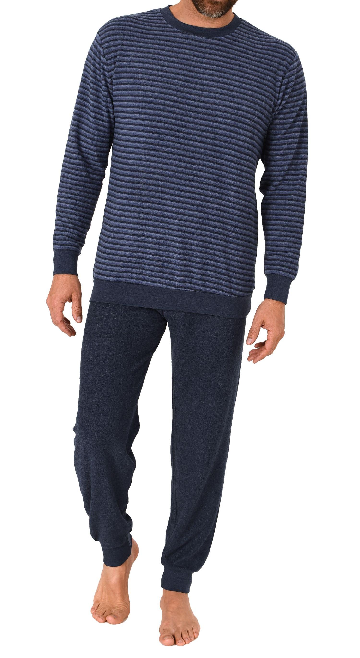 Herren Frottee Schlafanzug mit Bündchen in Streifenoptik - auch in Übergrößen - 212 13 101