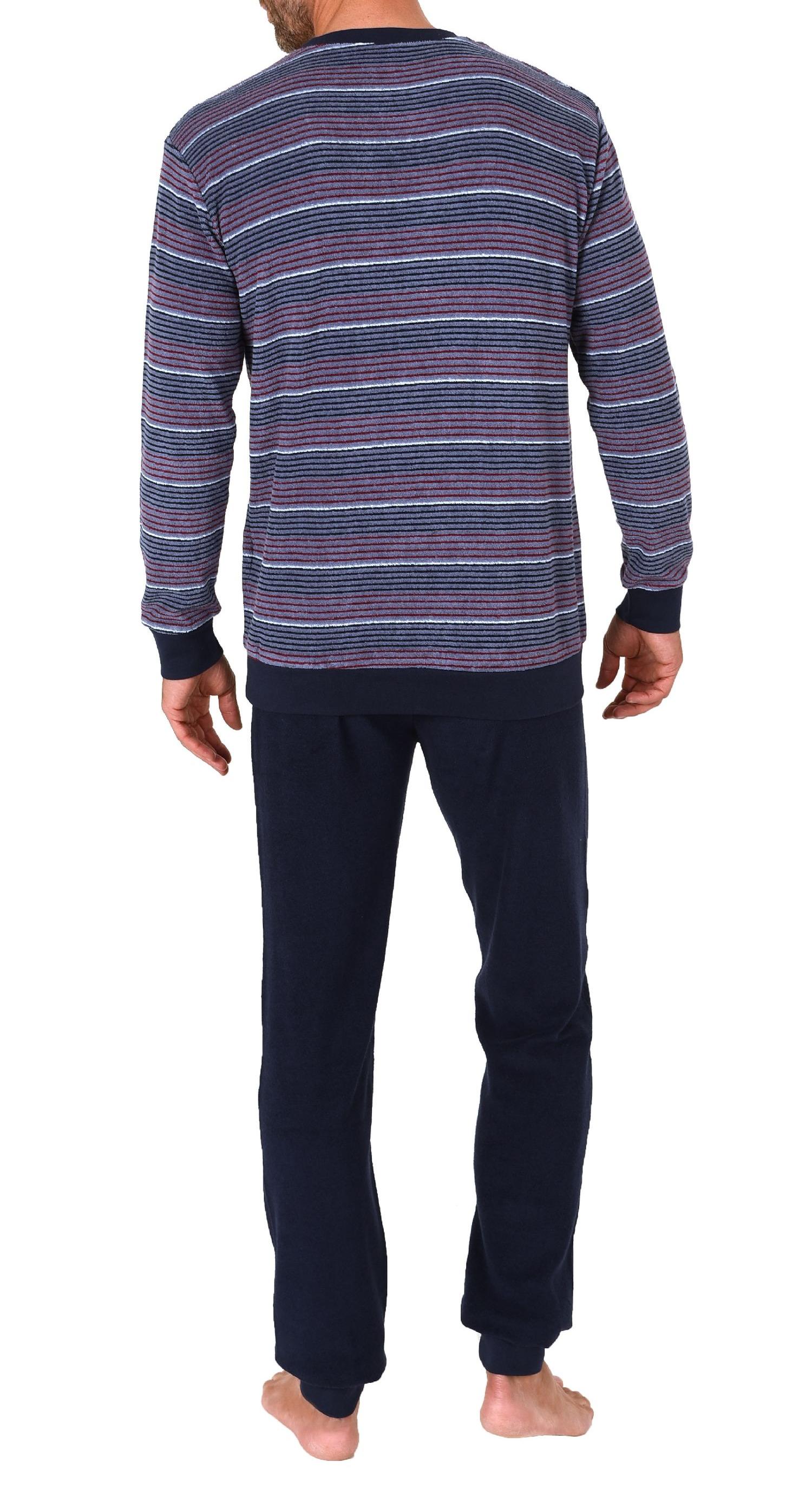 Herren Frottee Pyjama Schlafanzug lang mit Bündchen in Streifenoptik - auch in Übergrössen