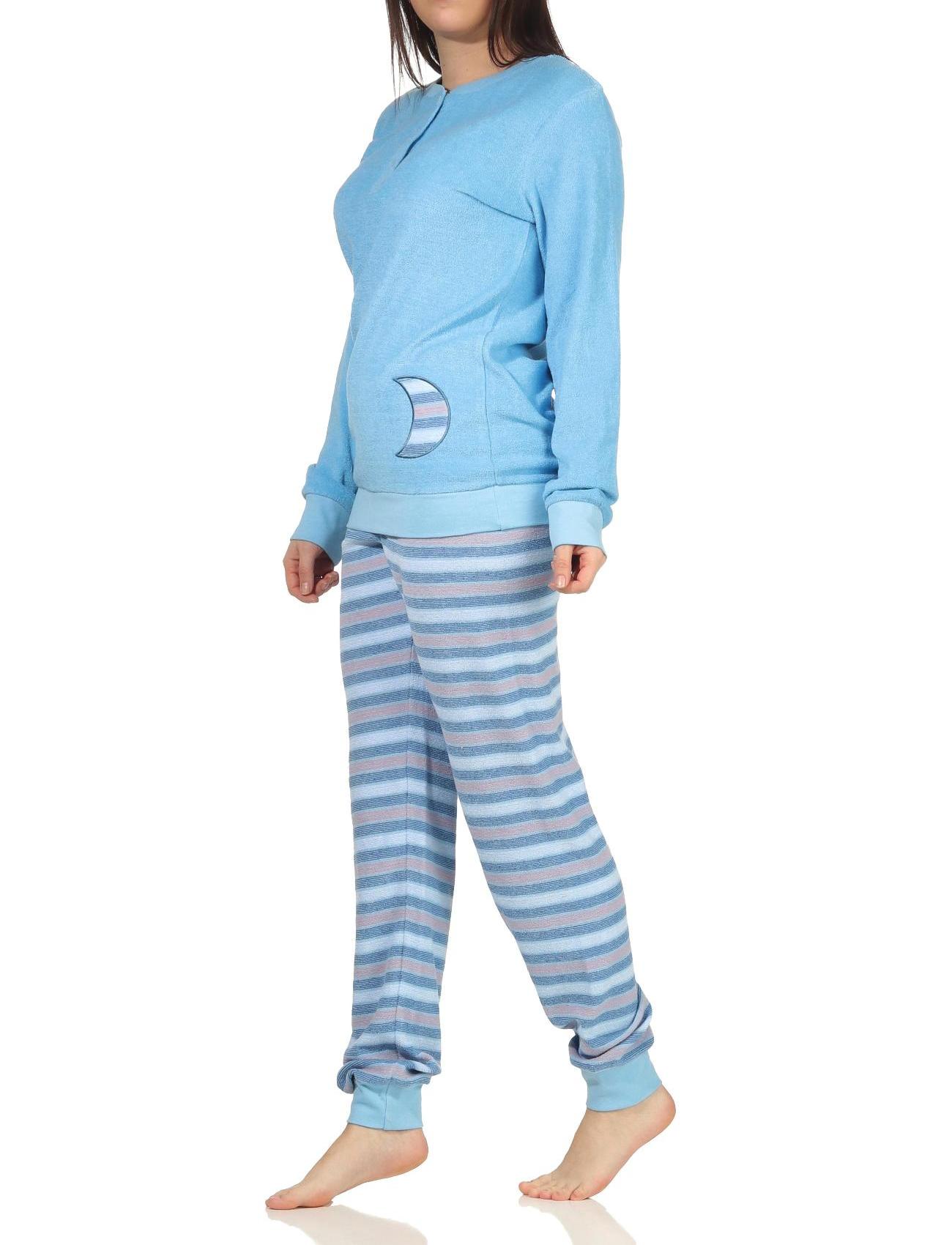 Damen Frottee Schlafanzug Pyjama mit Bündchen - Hose gestreift - auch in Übergrössen Damen Frottee Schlafanzug Pyjama mit Bündchen - Hose gestreift - auch in Übergrössen FALSCH