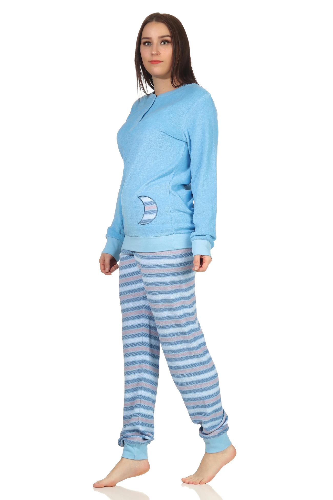Damen Frottee Schlafanzug Pyjama mit Bündchen - Hose gestreift - auch in Übergrössen FALSCH