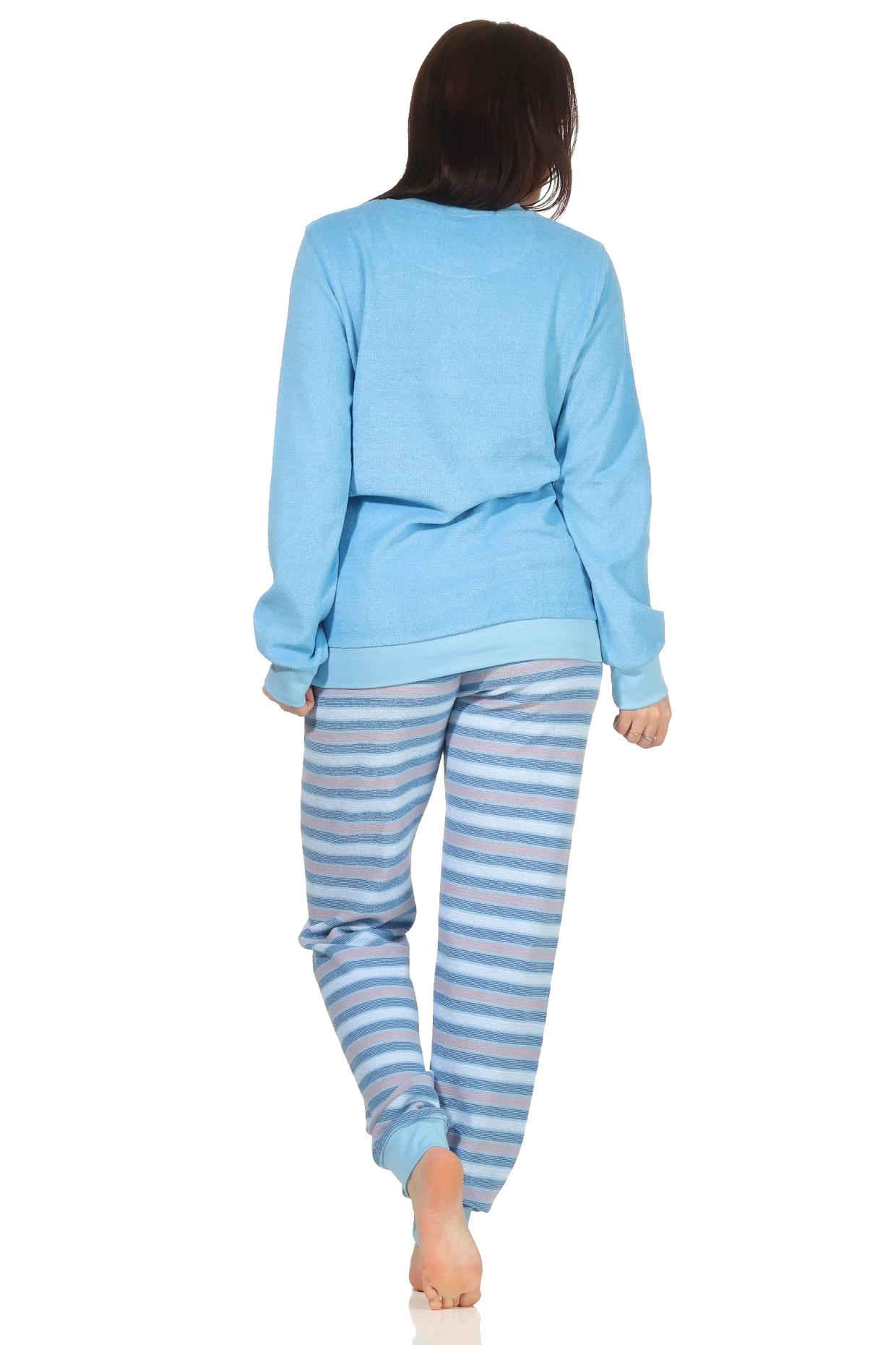 Damen Frottee Schlafanzug Pyjama mit Bündchen - Hose gestreift - auch in Übergrössen FALSCH