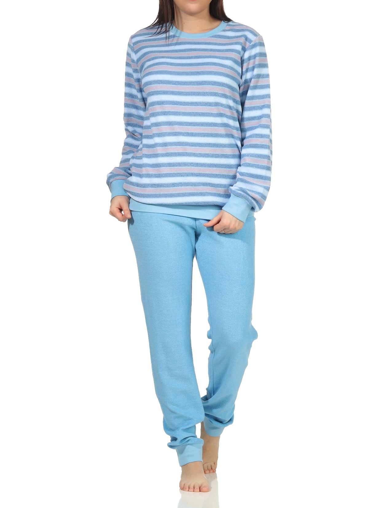 Damen Frottee Schlafanzug Pyjama mit Bündchen in Ringeloptik - auch in Übergrössen Damen Frottee Schlafanzug Pyjama mit Bündchen in Ringeloptik - auch in Übergrössen