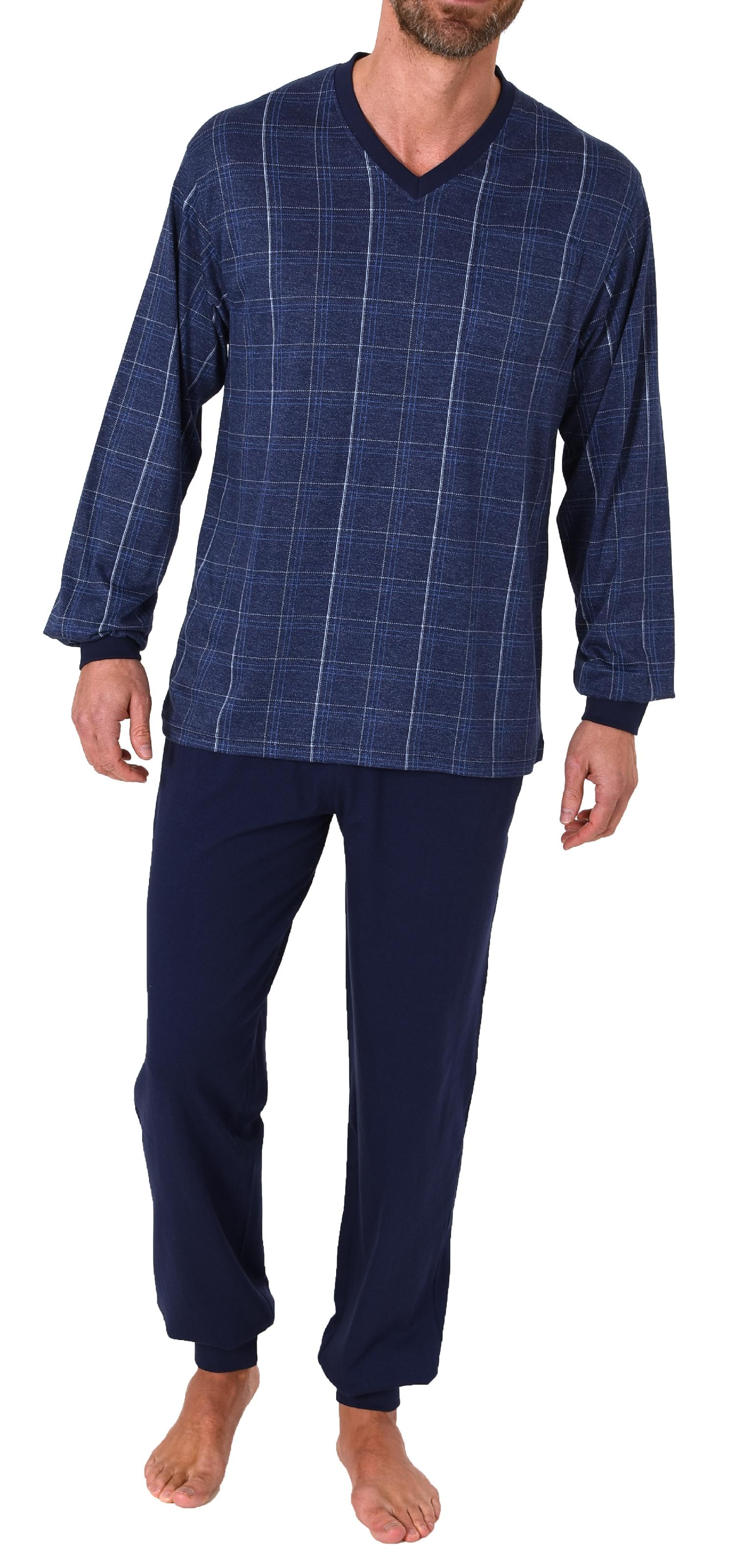 Herren Pyjama Schlafanzug langarm mit Bündchen in eleganter Karo Optik - 212 101 90 409