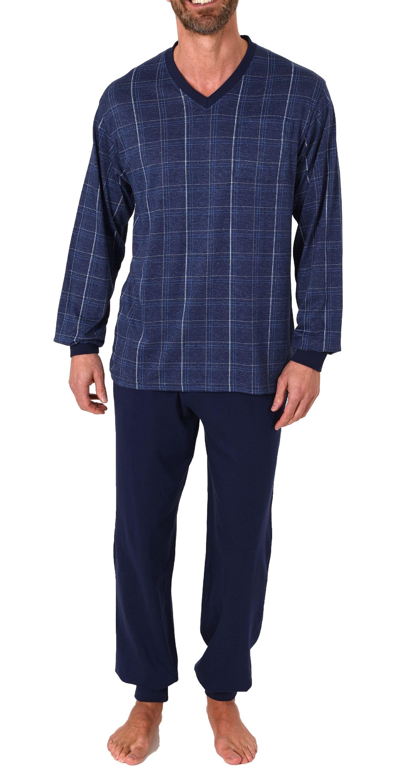 Herren Pyjama Schlafanzug langarm mit Bündchen in eleganter Karo Optik - 212 101 90 409