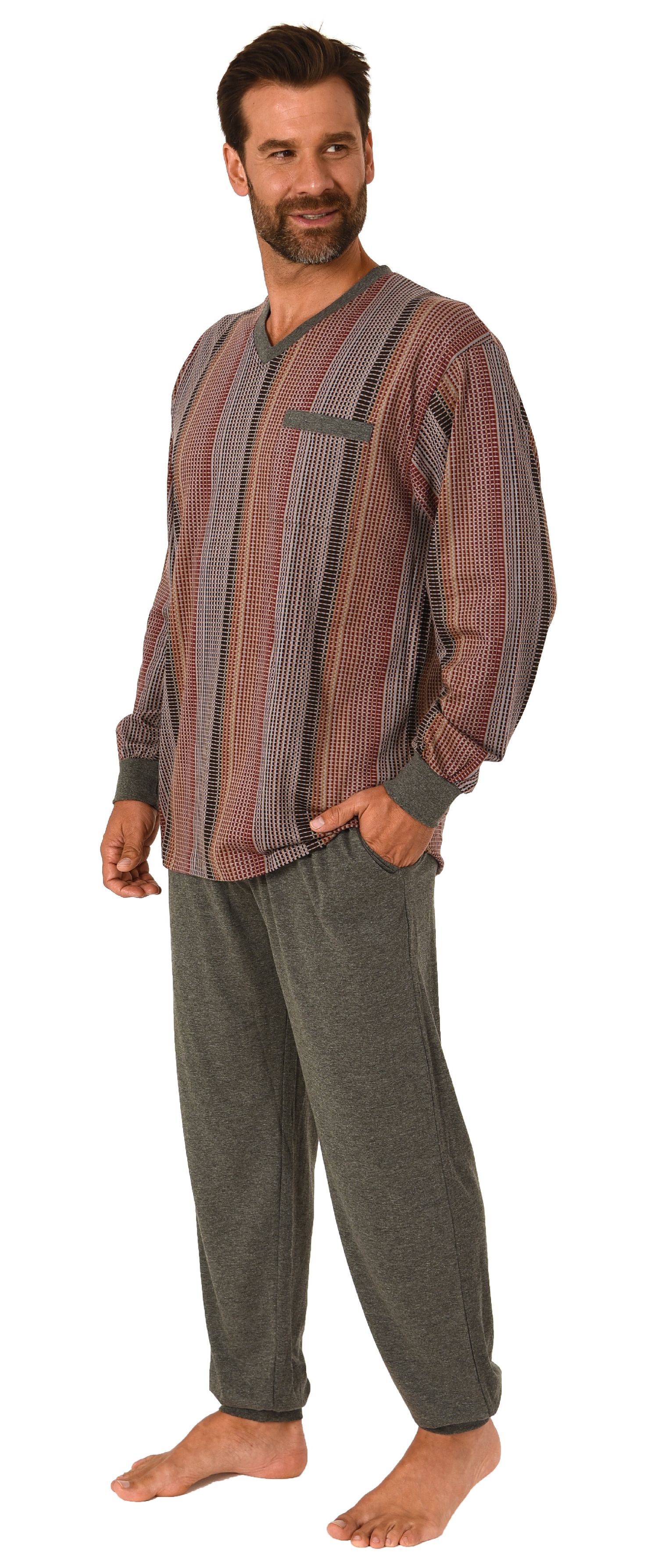 Eleganter Herren langarm Schlafanzug mit Bündchen Pyjama in Streifenoptik - auch in Übergrössen - 212 101 90 454 Eleganter Herren langarm Schlafanzug mit Bündchen Pyjama - auch in Übergrössen - 212 454