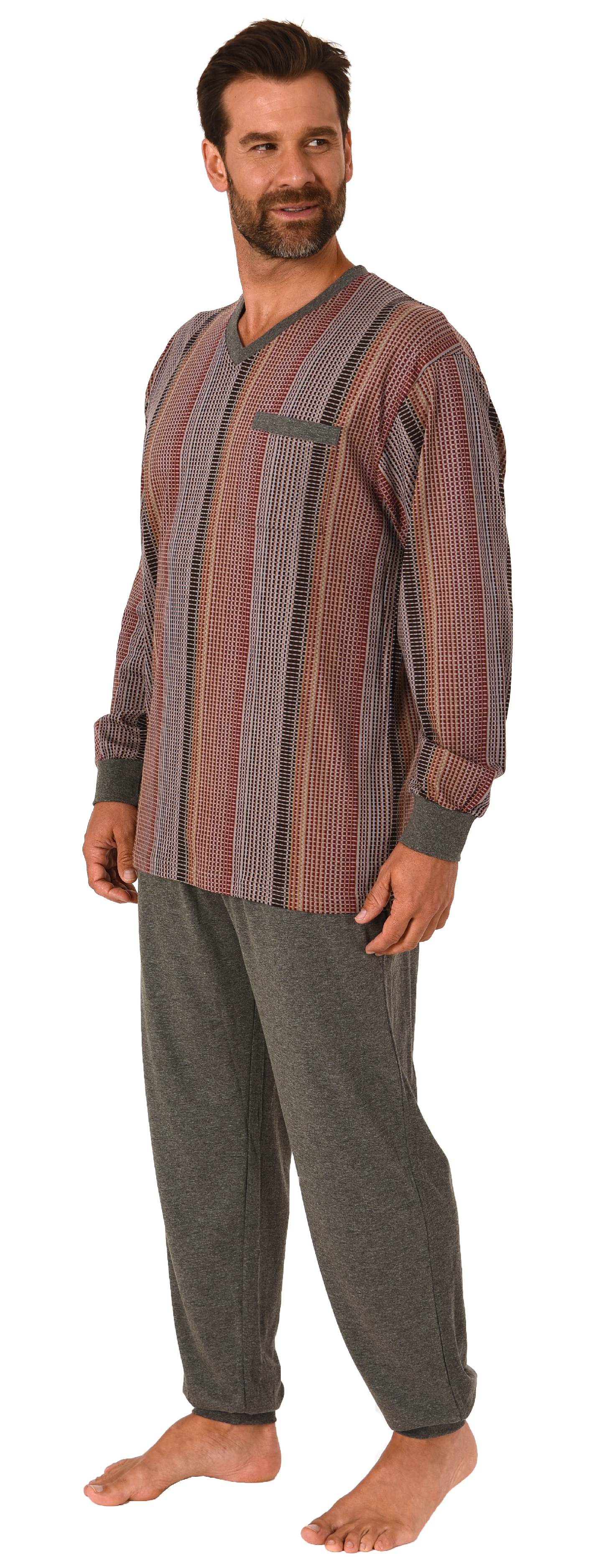 Eleganter Herren langarm Schlafanzug mit Bündchen Pyjama in Streifenoptik - auch in Übergrössen - 212 101 90 454 Eleganter Herren langarm Schlafanzug mit Bündchen Pyjama - auch in Übergrössen - 212 454
