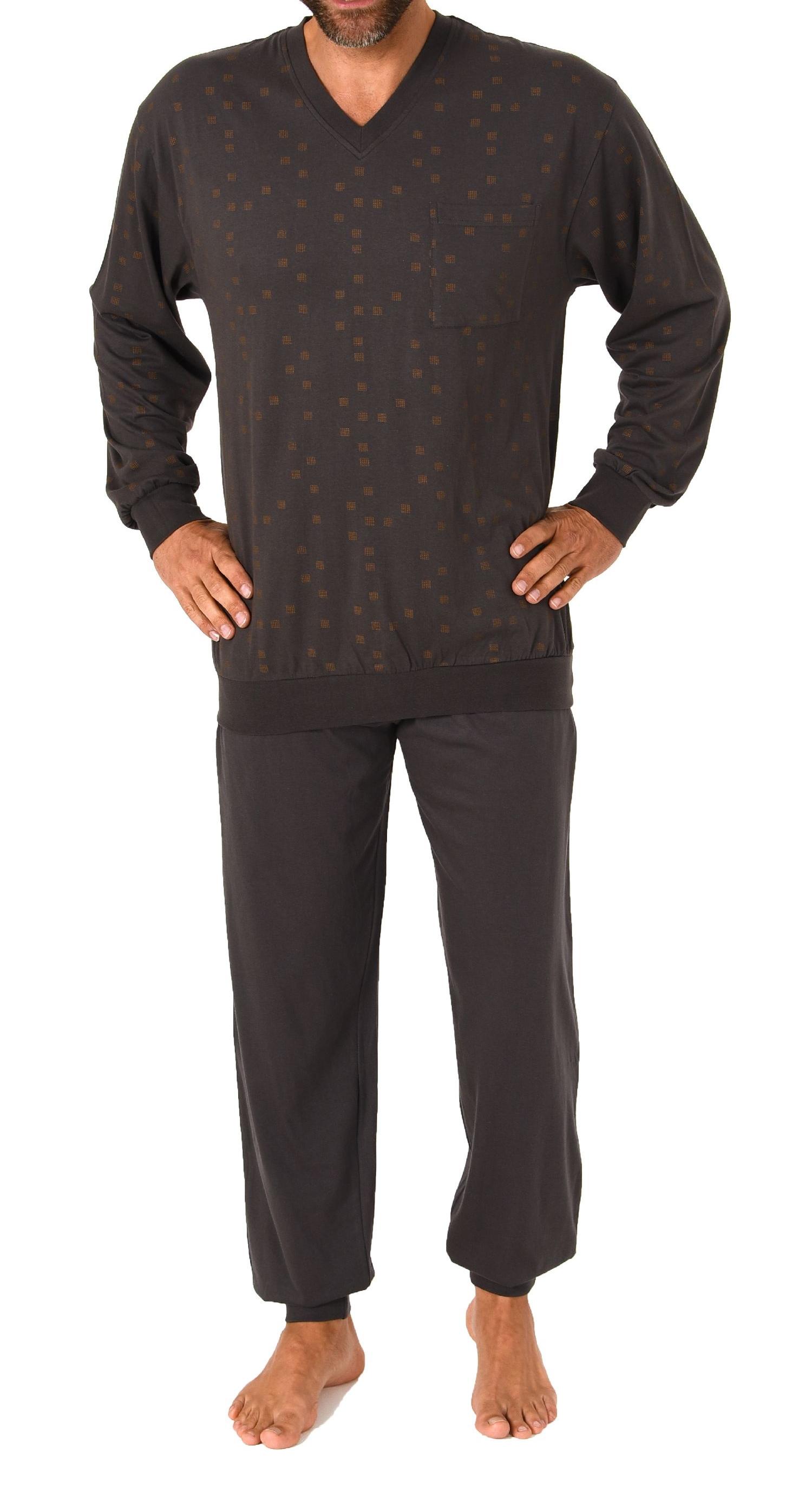 Eleganter Herren langarm Schlafanzug Pyjama mit Bündchen und V-Hals - 212 101 90 480