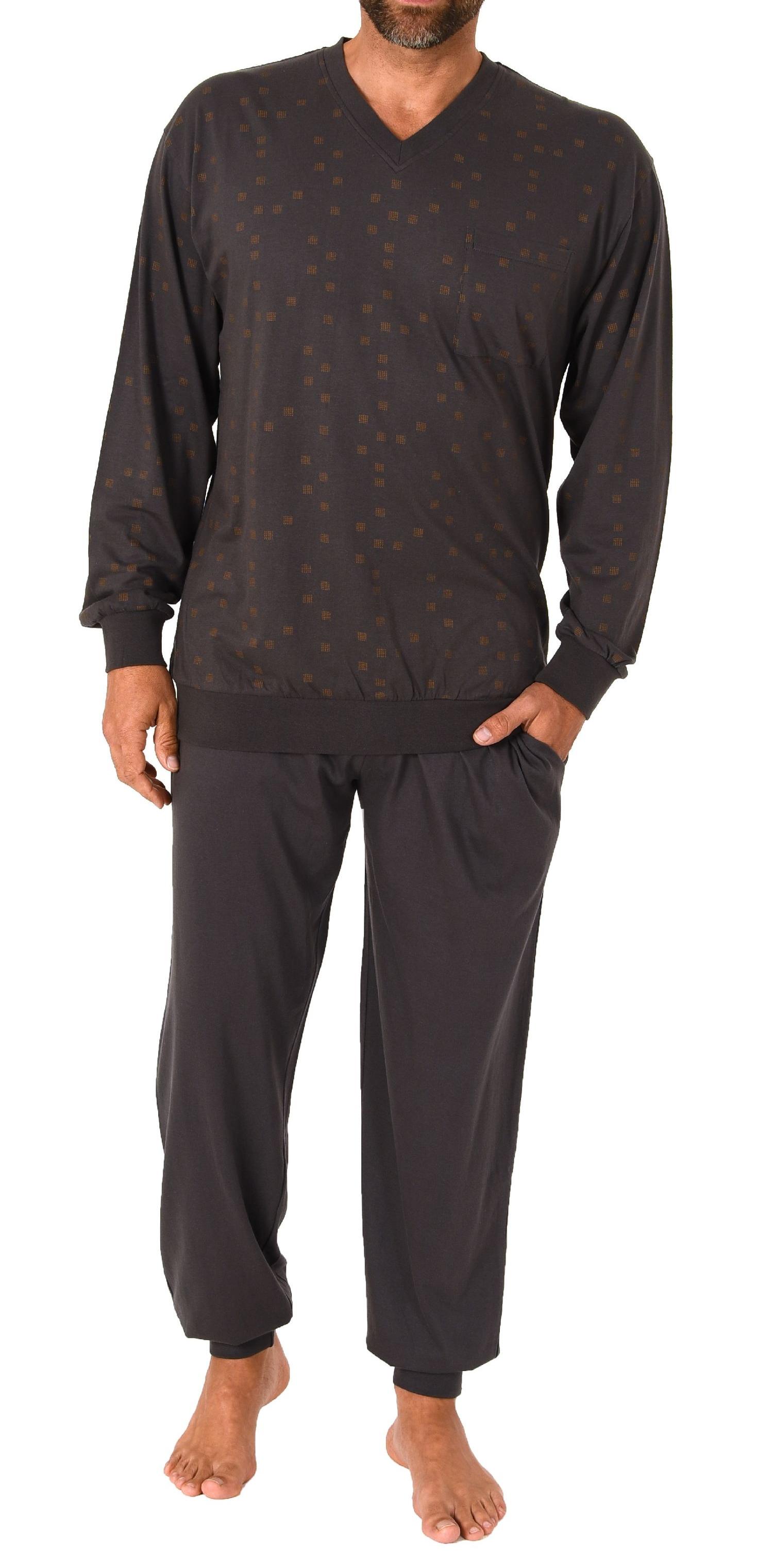 Eleganter Herren langarm Schlafanzug Pyjama mit Bündchen und V-Hals - 212 101 90 480