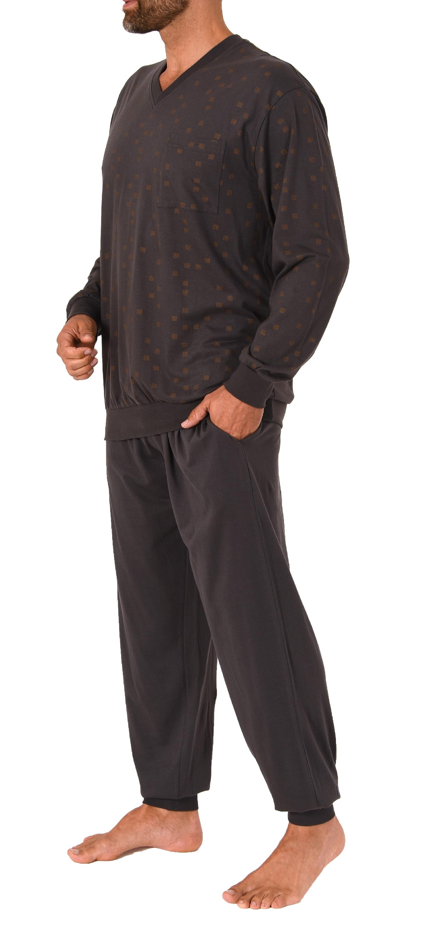 Eleganter Herren langarm Schlafanzug Pyjama mit Bündchen und V-Hals - 212 101 90 480