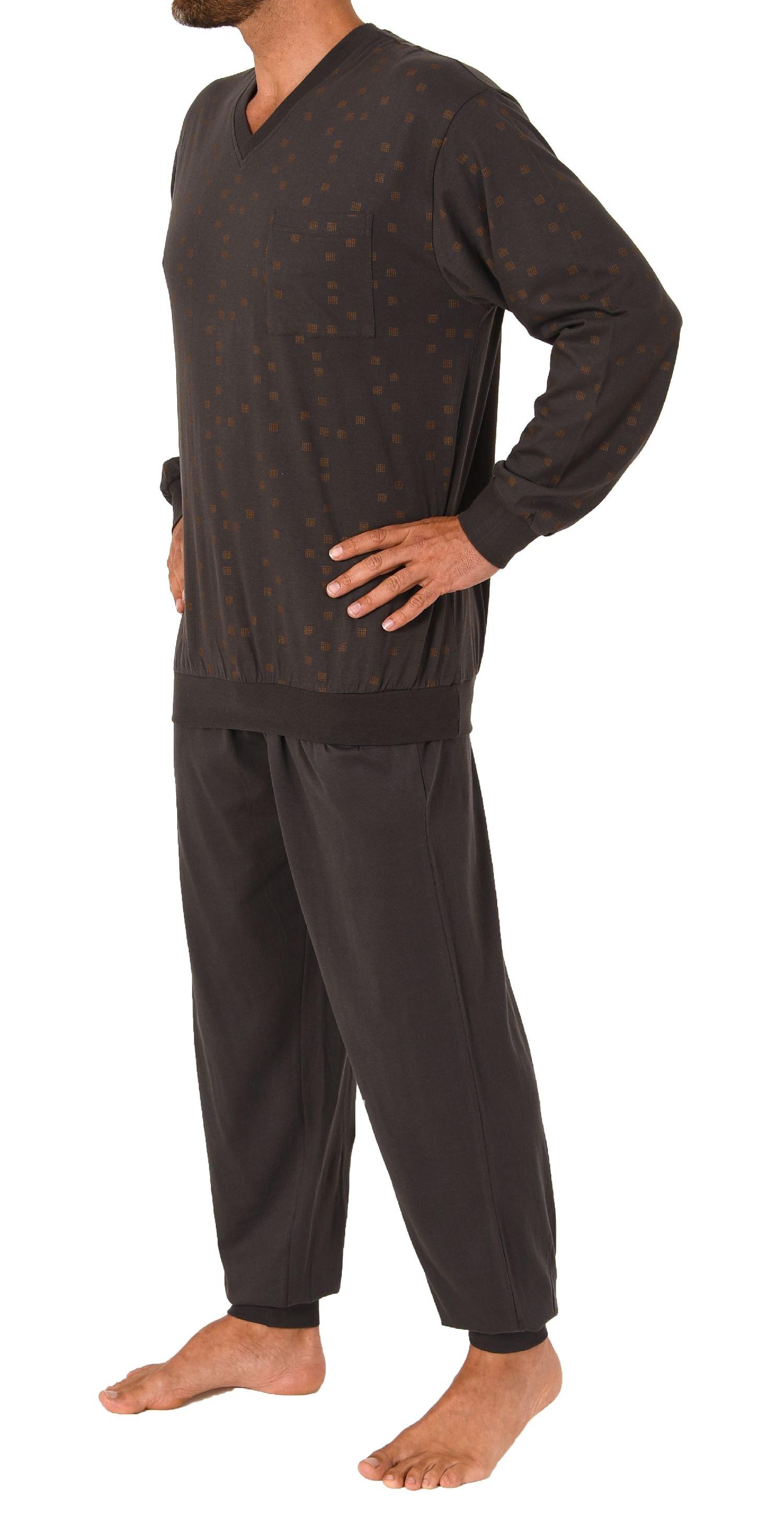 Eleganter Herren langarm Schlafanzug Pyjama mit Bündchen und V-Hals - 212 101 90 480