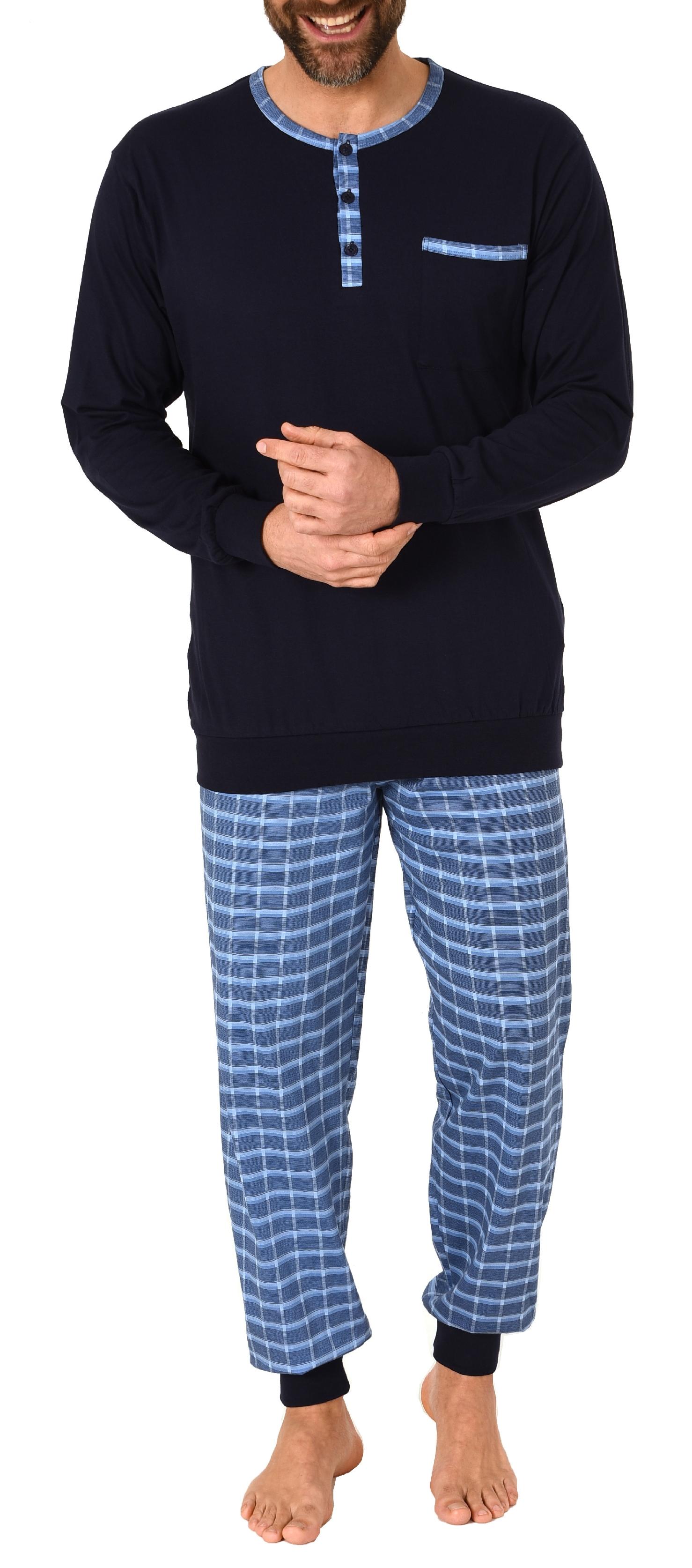 Herren Pyjama Mix & Match mit Bündchen und karierter Jersey Hose - auch in Übergrössen - 212 101 90 503 Herren Pyjama Schlafanzug mit Bündchen und karierter Jersey Hose - auch in Übergrössen