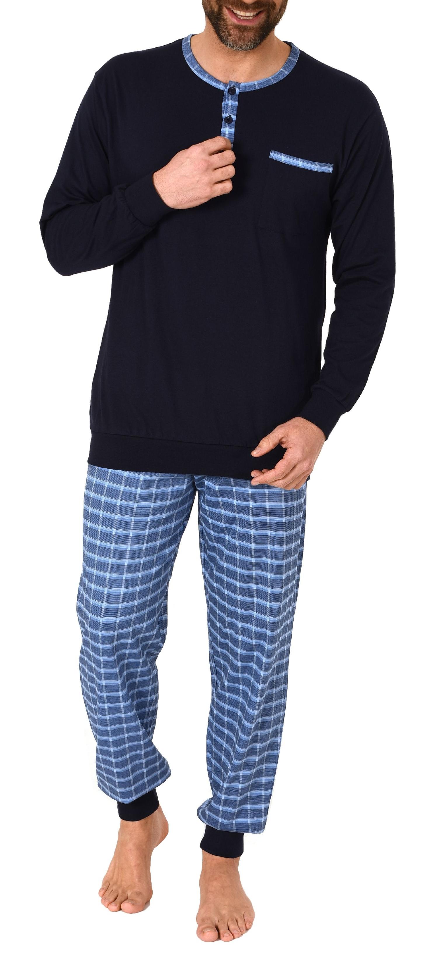 Herren Pyjama Schlafanzug mit Bündchen und karierter Jersey Hose  - auch in Übergrössen