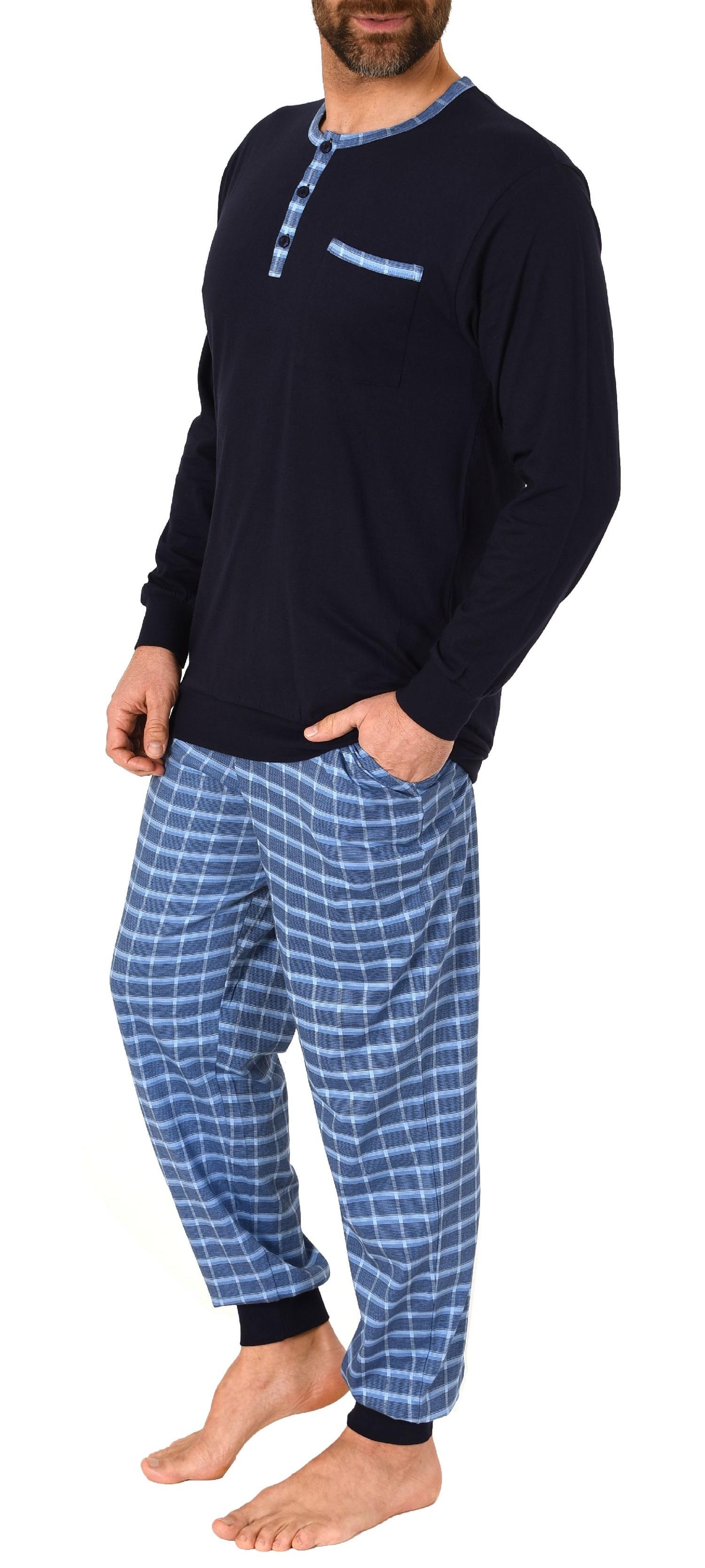 Herren Pyjama Schlafanzug mit Bündchen und karierter Jersey Hose  - auch in Übergrössen