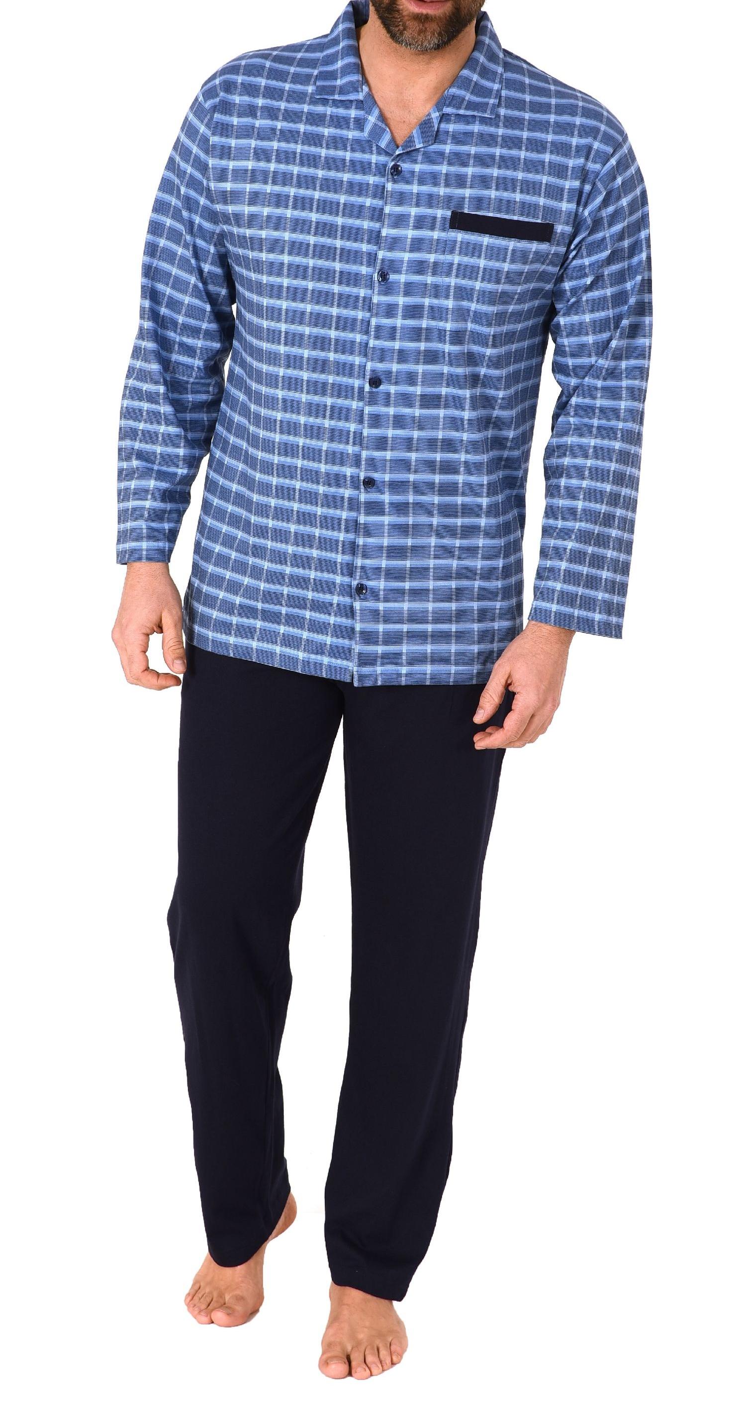 Herren Pyjama zum durchknöpfen in edler Karo Optik - auch in Übergrössen - 212 101 90 504
