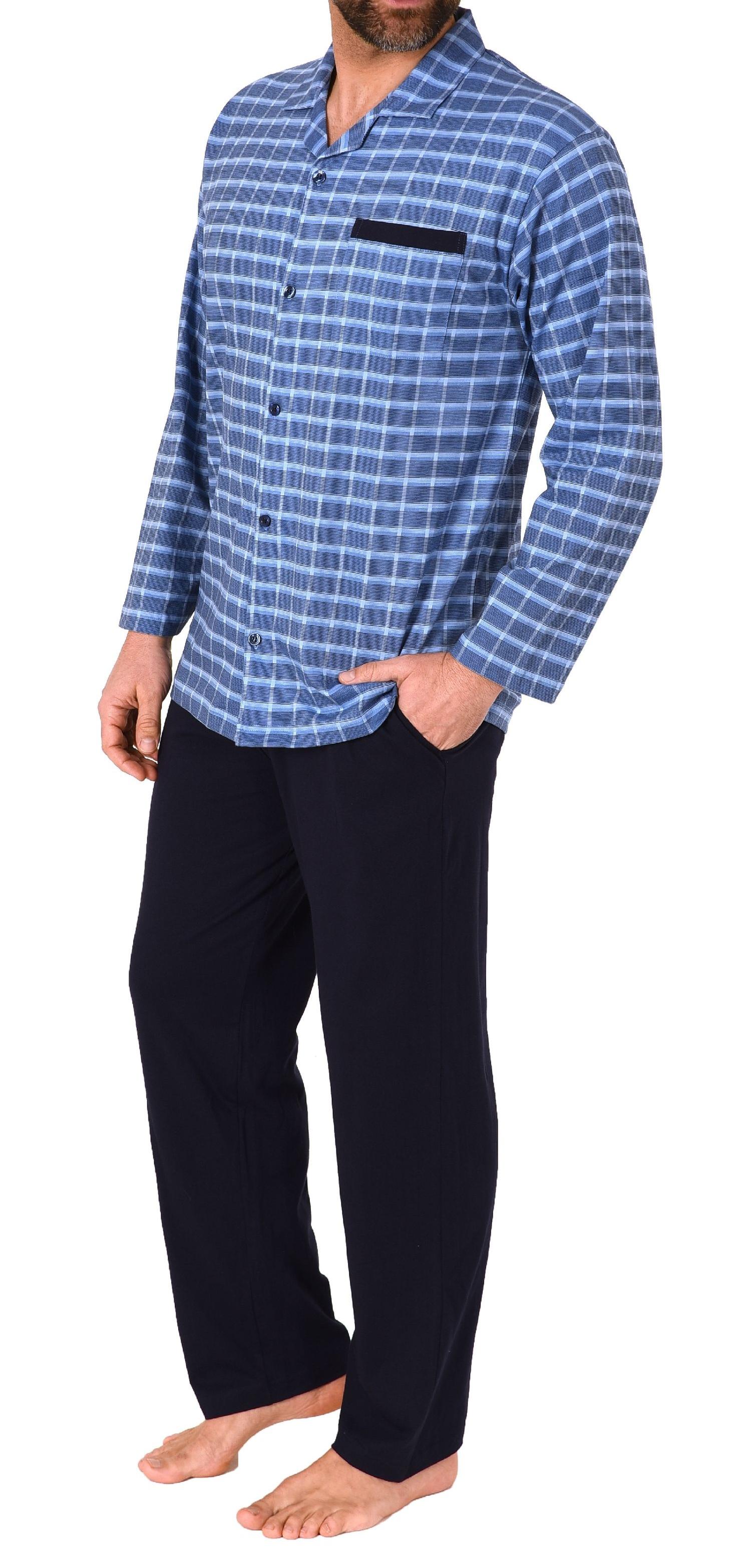 Herren Pyjama zum durchknöpfen in edler Karo Optik - auch in Übergrössen - 212 101 90 504