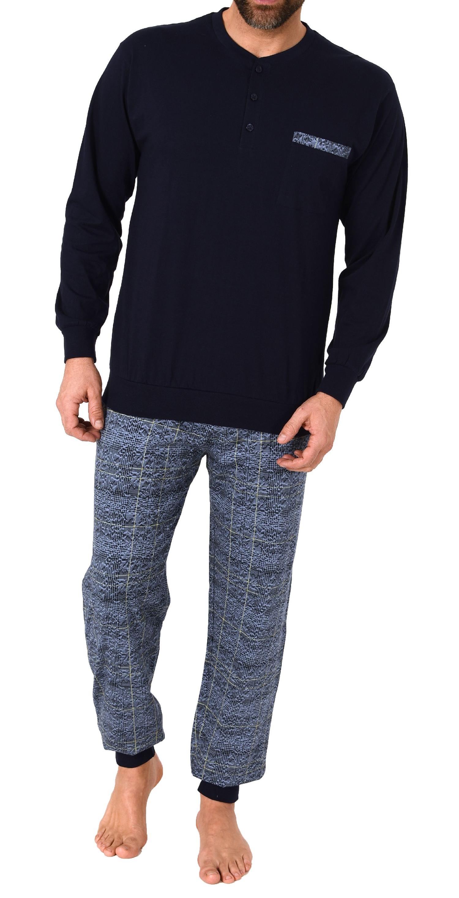 Herren Pyjama mit Bündchen und karierter Jersey Hose  - auch in Übergrössen - 212 90 601