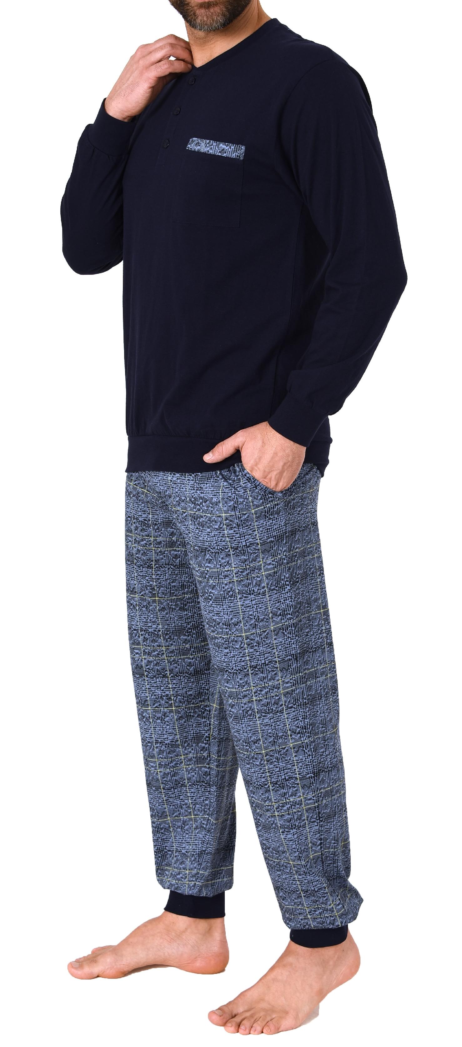 Herren Pyjama mit Bündchen und karierter Jersey Hose  - auch in Übergrössen - 212 90 601