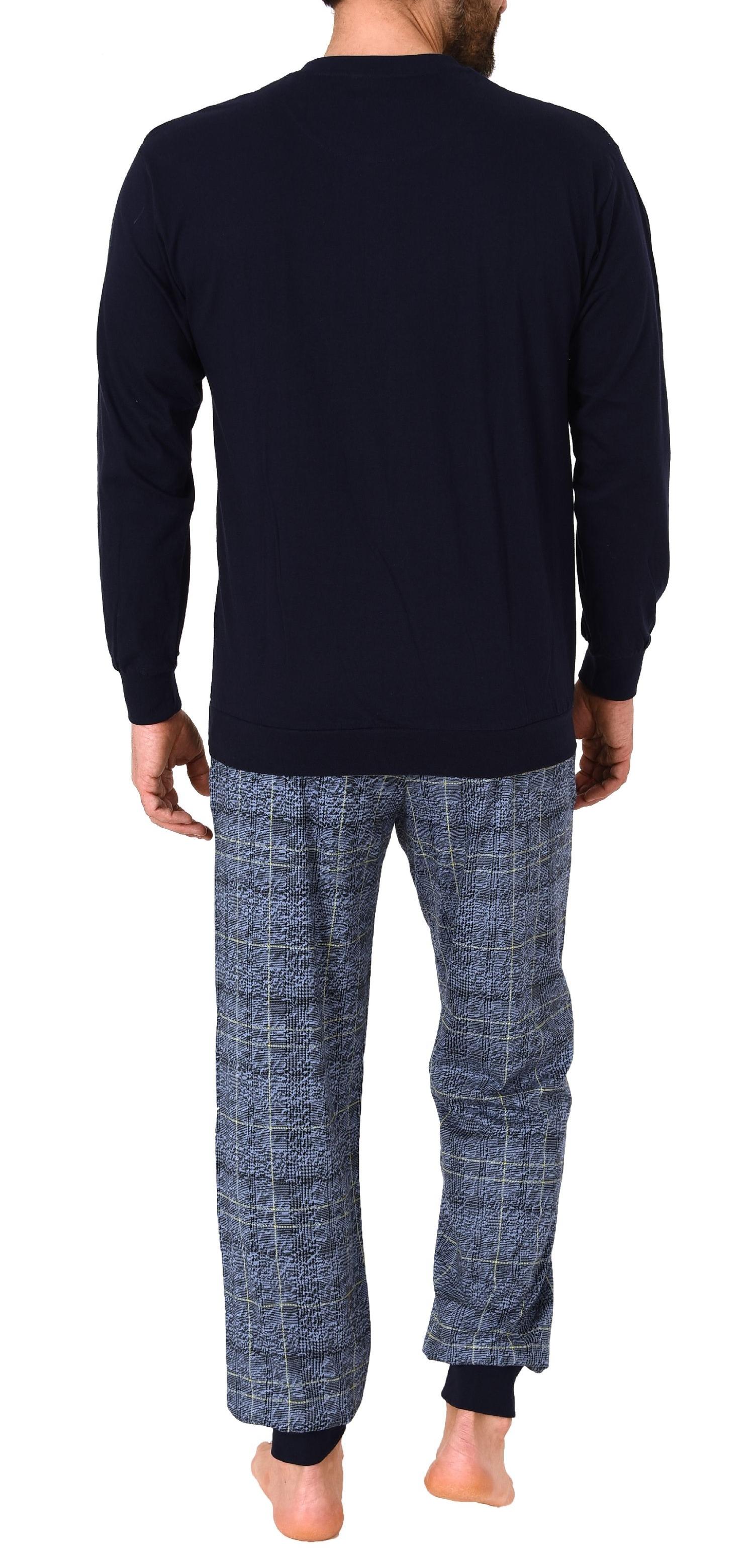 Herren Pyjama mit Bündchen und karierter Jersey Hose  - auch in Übergrössen - 212 90 601