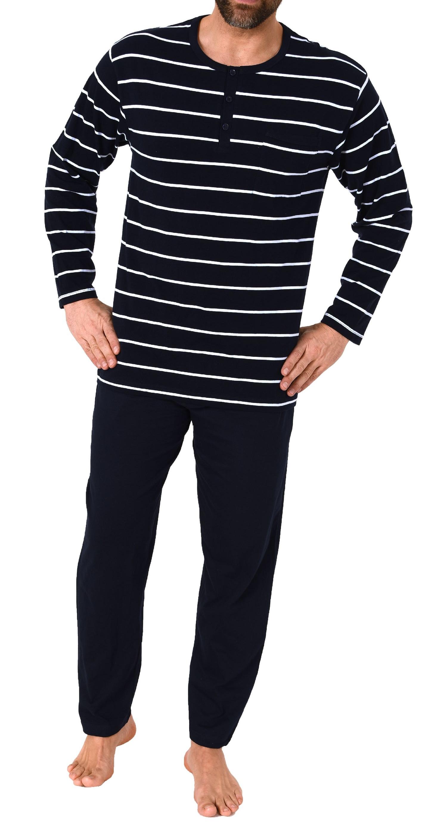 Herren langarm Pyjama Schlafanzug in lässiger Streifenoptik - 212 101 90 740