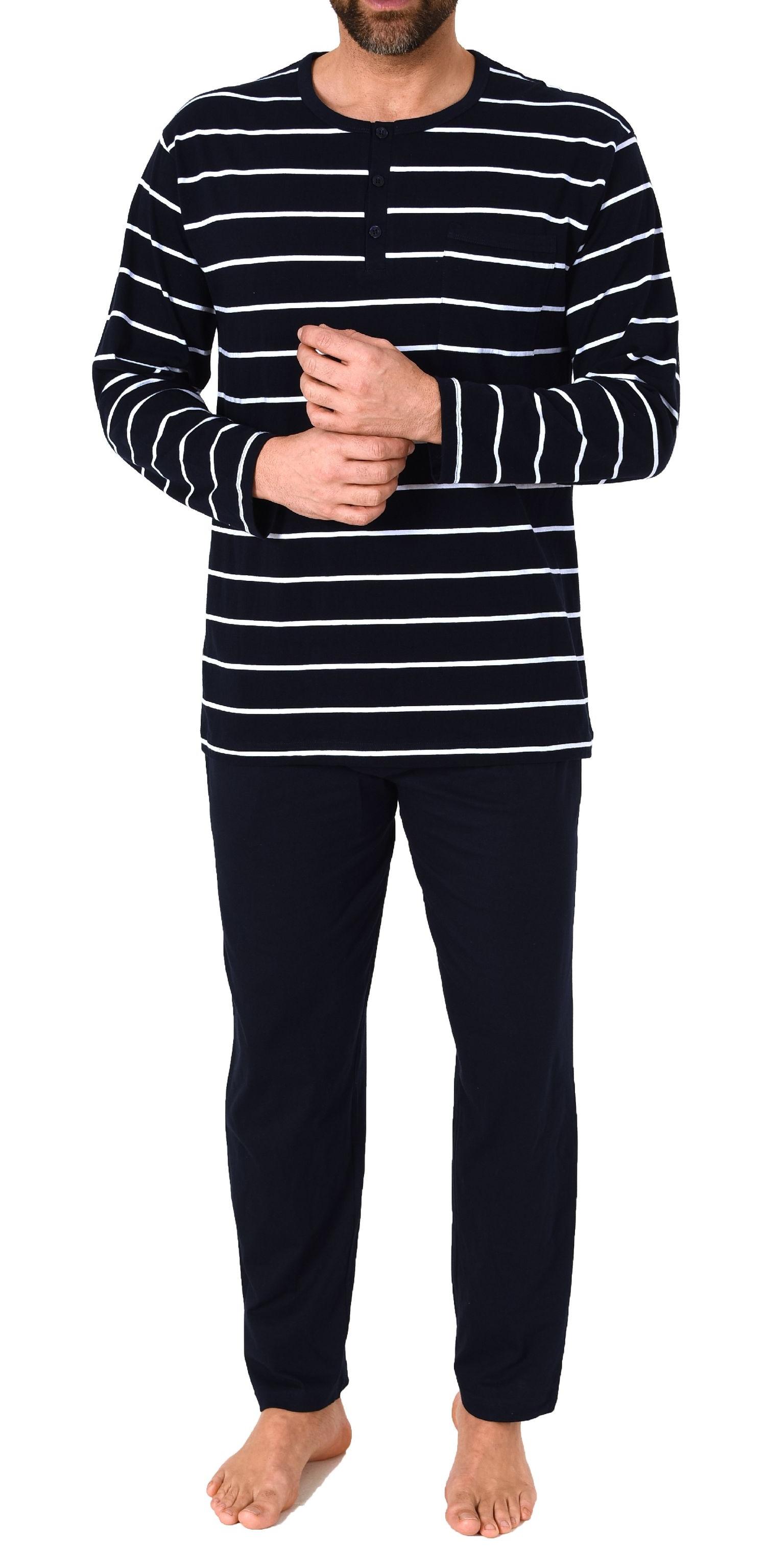 Herren langarm Pyjama Schlafanzug in lässiger Streifenoptik - 212 101 90 740