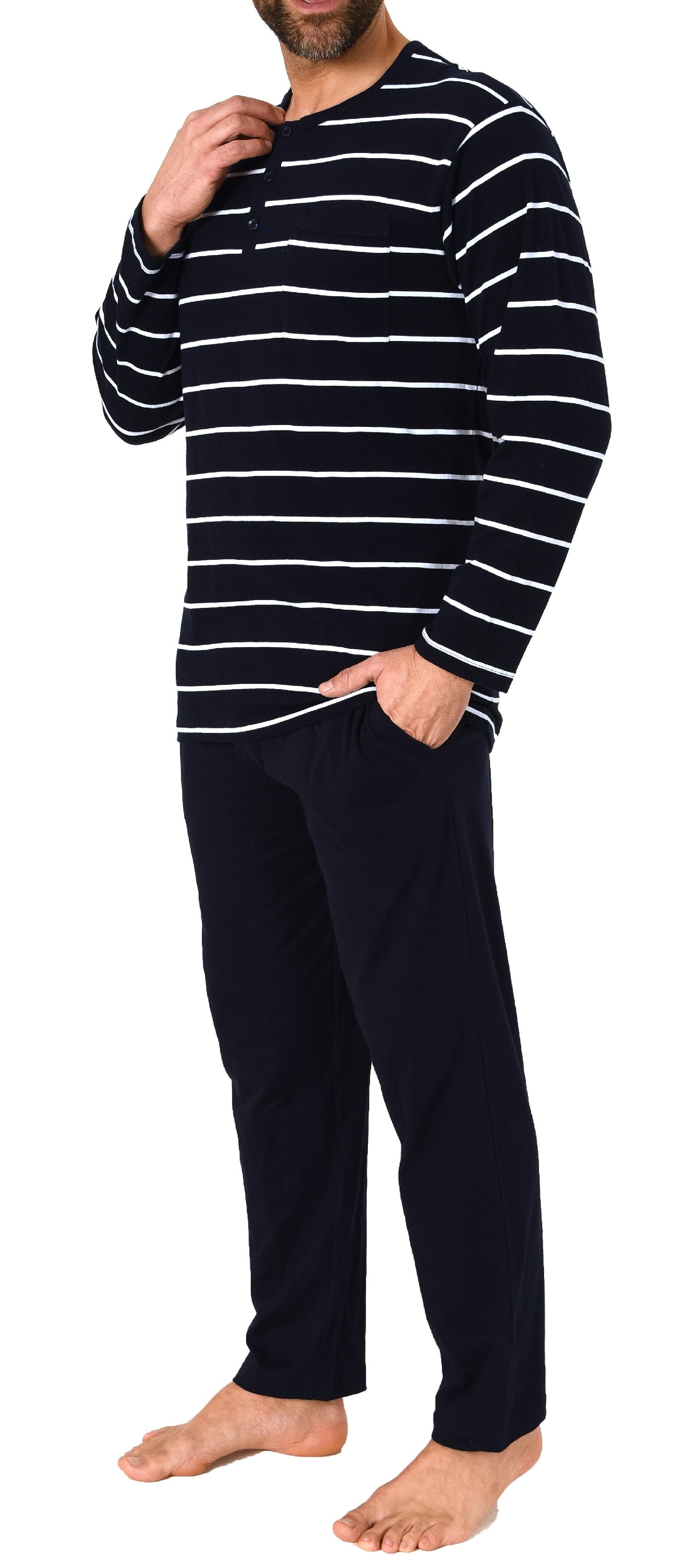 Herren langarm Pyjama Schlafanzug in lässiger Streifenoptik - 212 101 90 740